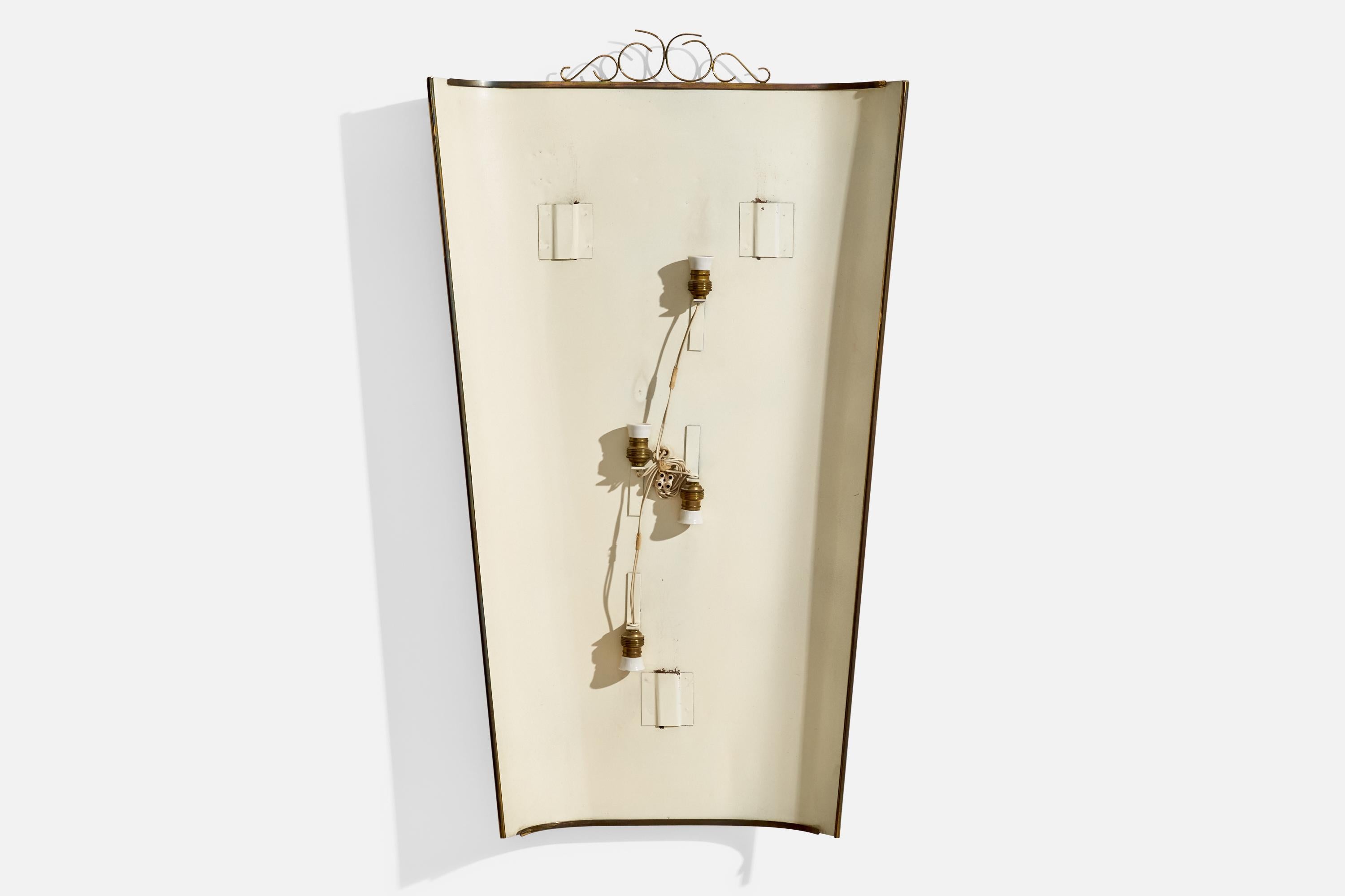 Designer austriaco, specchio da parete illuminato, ottone, metallo, Austria, anni '40 in vendita 3