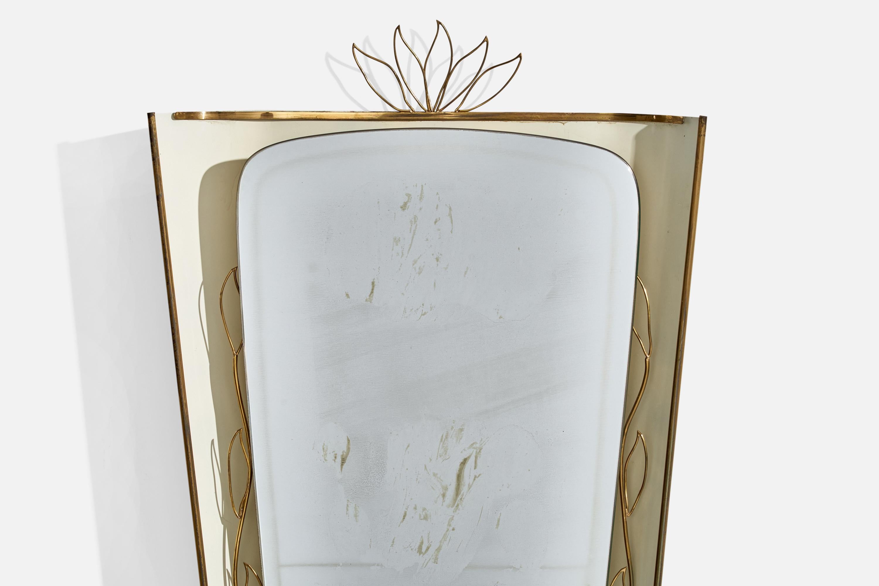 Austrian Designer, Illuminated Wall Mirror, Brass, Metal, Austria, 1940s For Sale 6