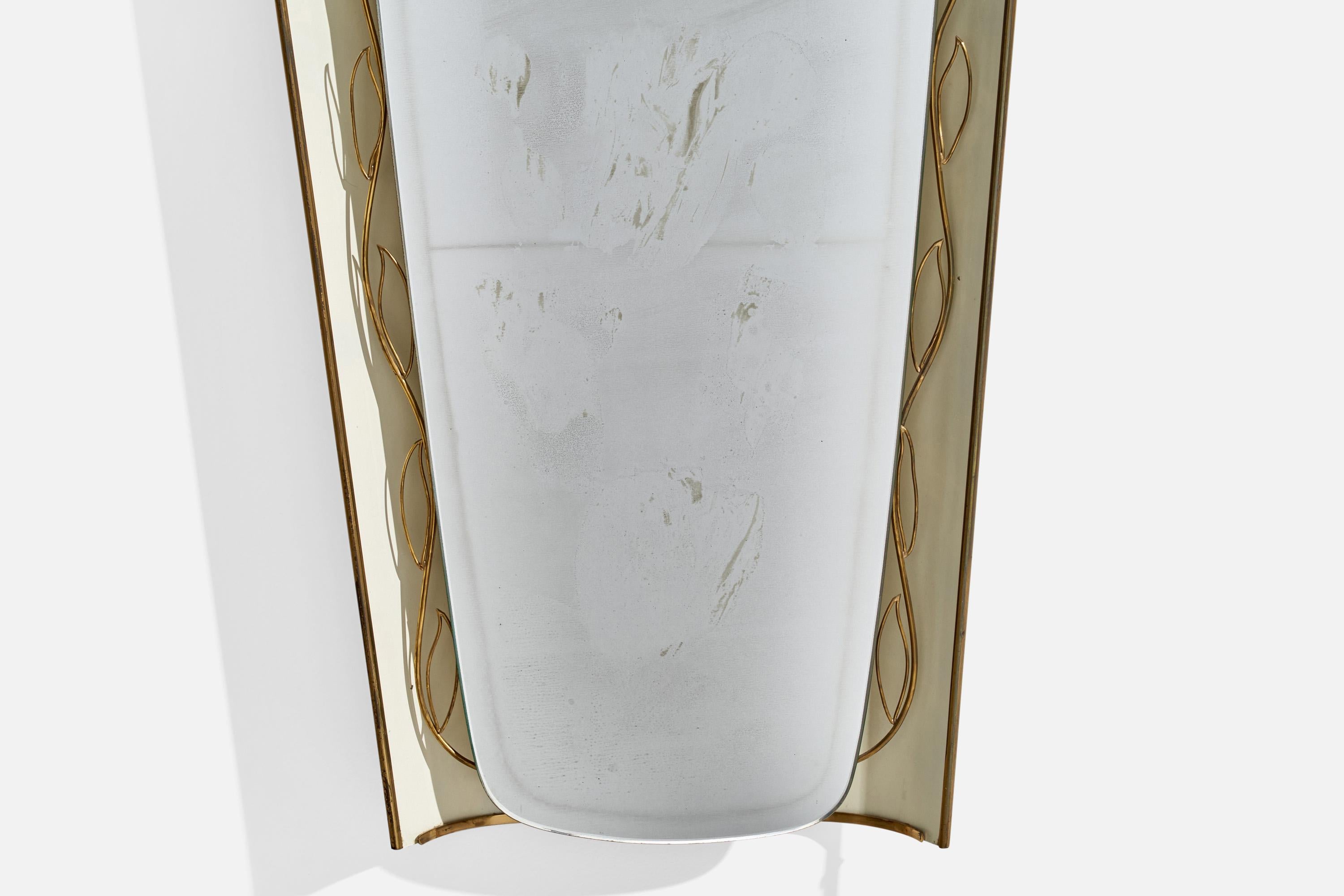 Austrian Designer, Illuminated Wall Mirror, Brass, Metal, Austria, 1940s For Sale 7
