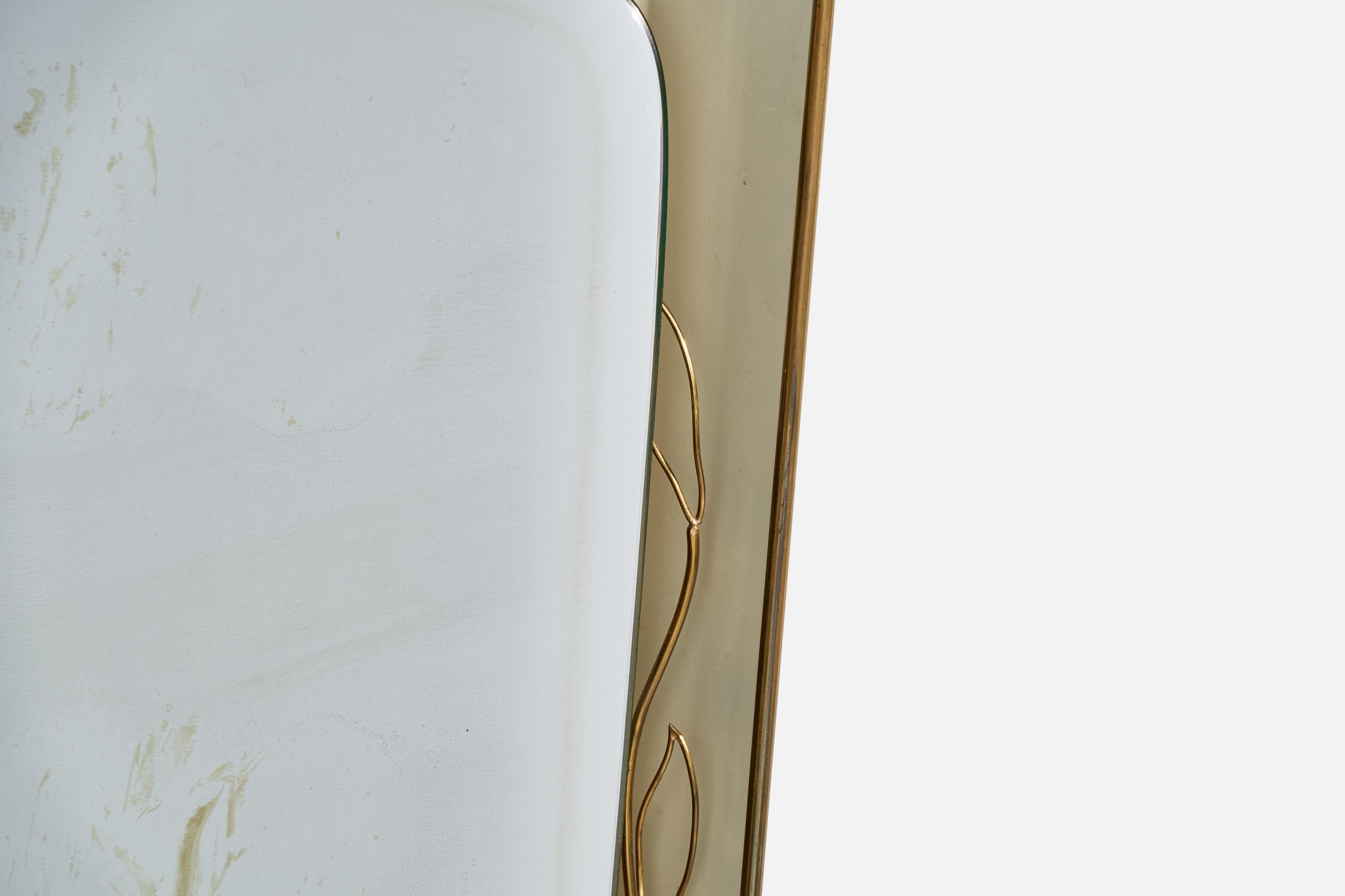 Austrian Designer, Illuminated Wall Mirror, Brass, Metal, Austria, 1940s For Sale 8