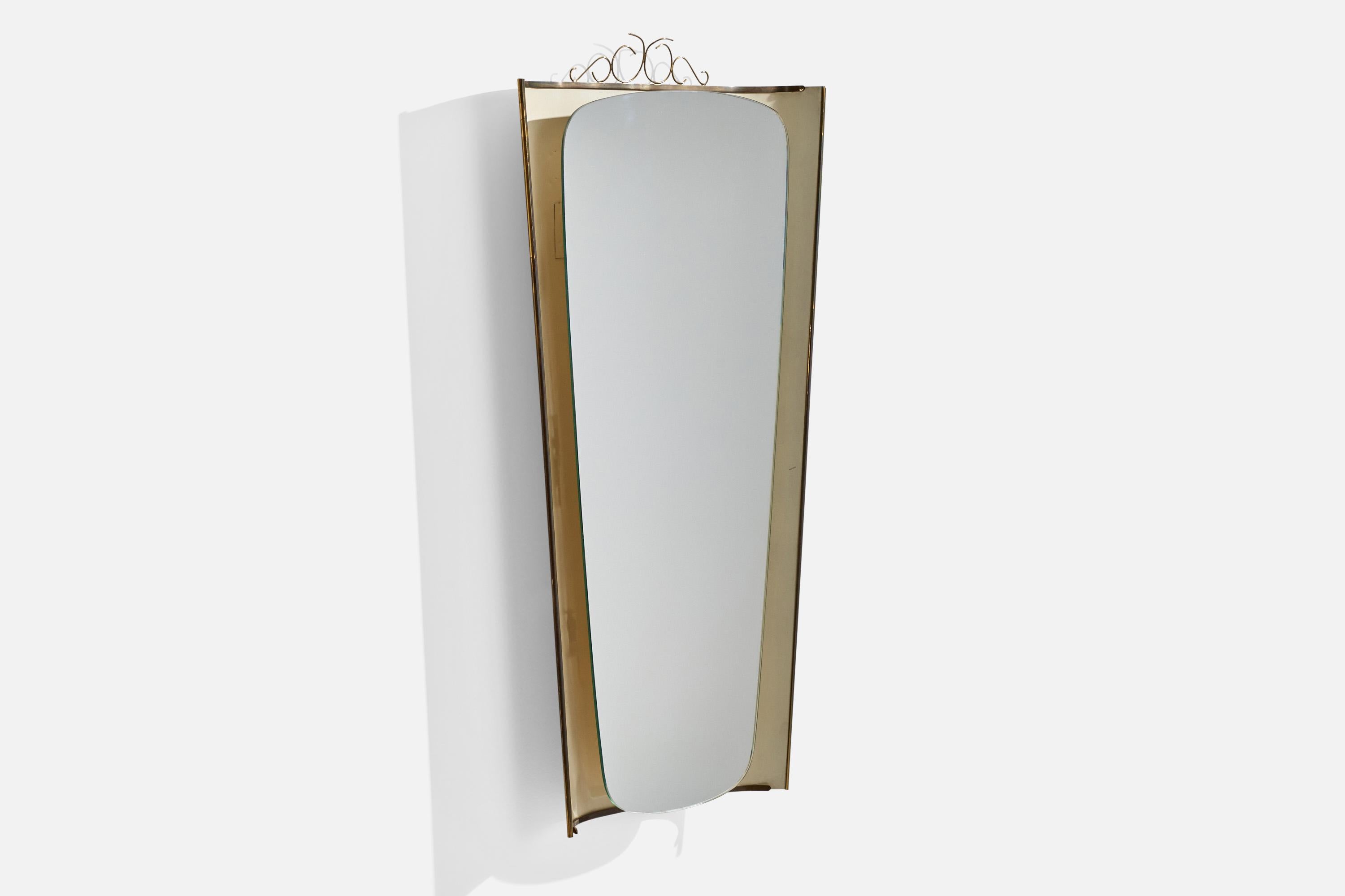 Scandinavo moderno Designer austriaco, specchio da parete illuminato, ottone, metallo, Austria, anni '40 in vendita