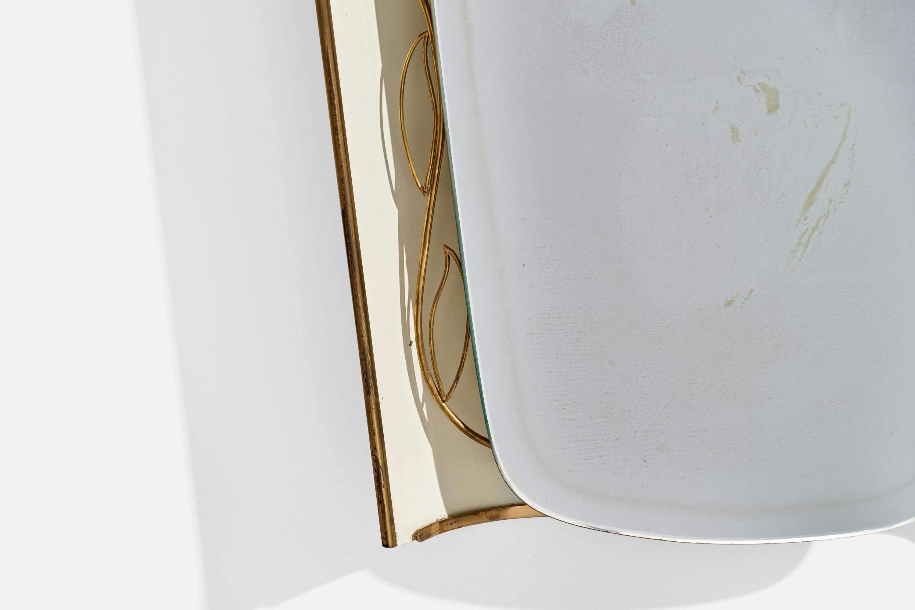 Austrian Designer, Illuminated Wall Mirror, Brass, Metal, Austria, 1940s In Good Condition For Sale In High Point, NC
