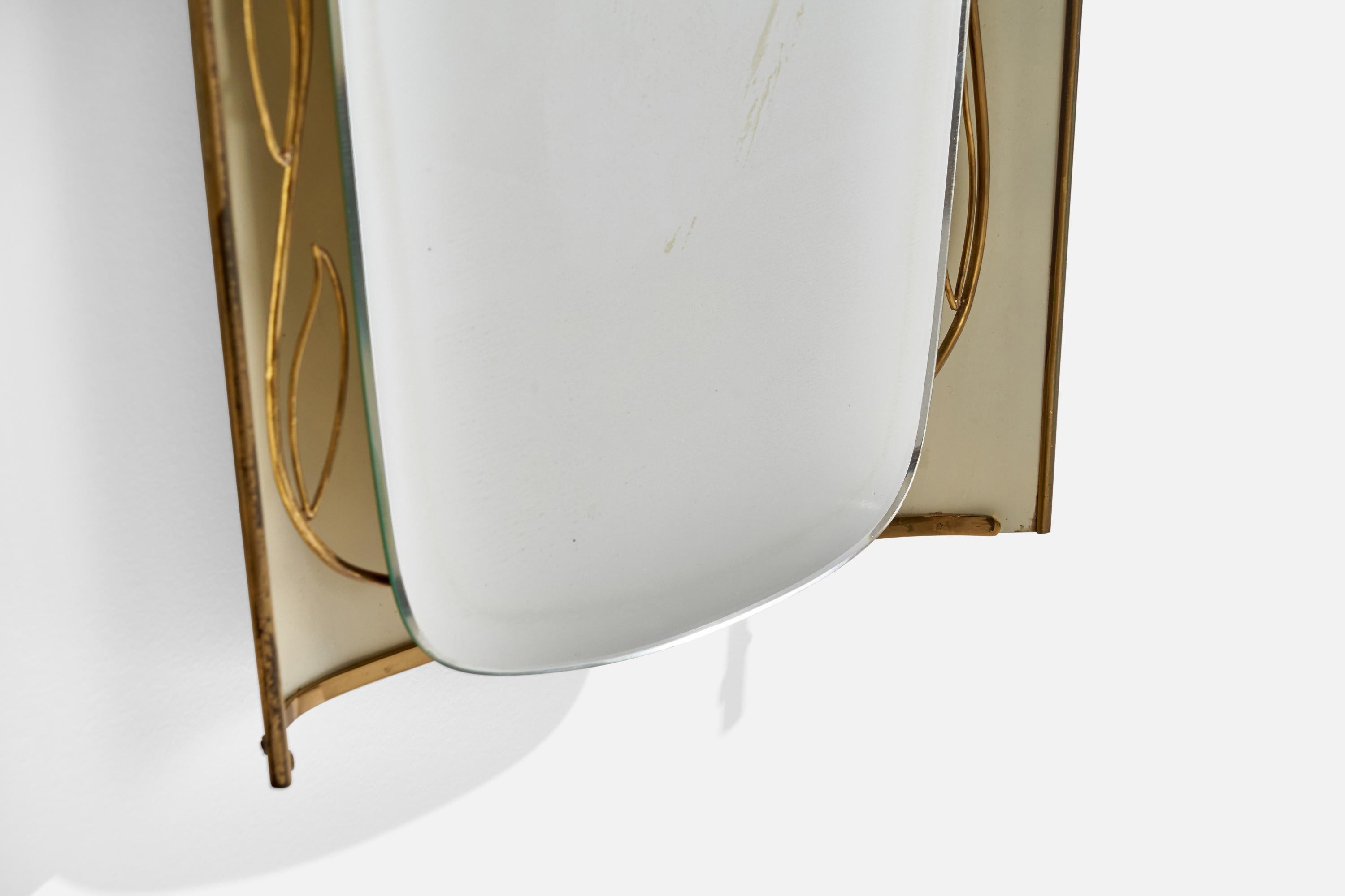 Mid-20th Century Austrian Designer, Illuminated Wall Mirror, Brass, Metal, Austria, 1940s For Sale