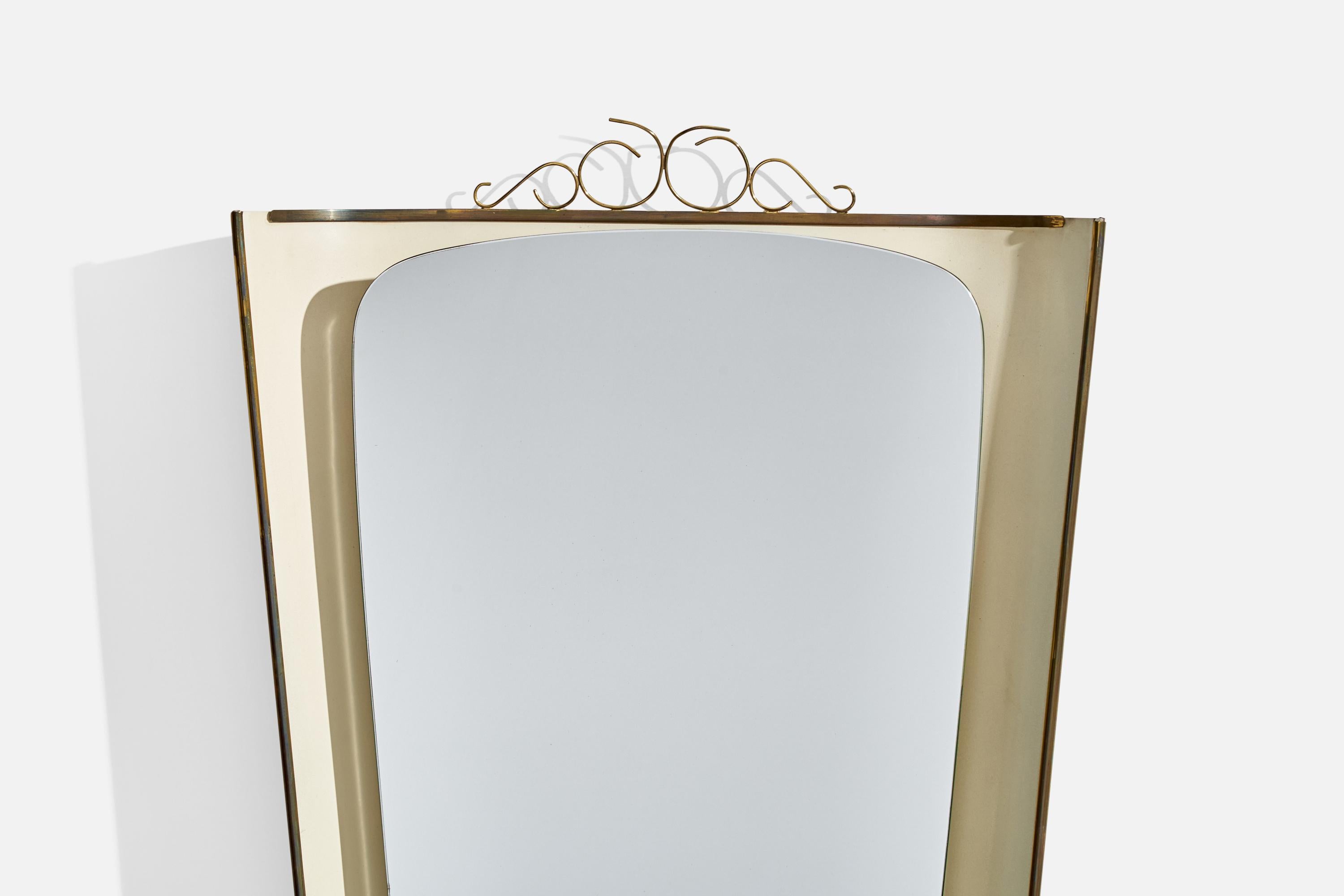 Metà XX secolo Designer austriaco, specchio da parete illuminato, ottone, metallo, Austria, anni '40 in vendita