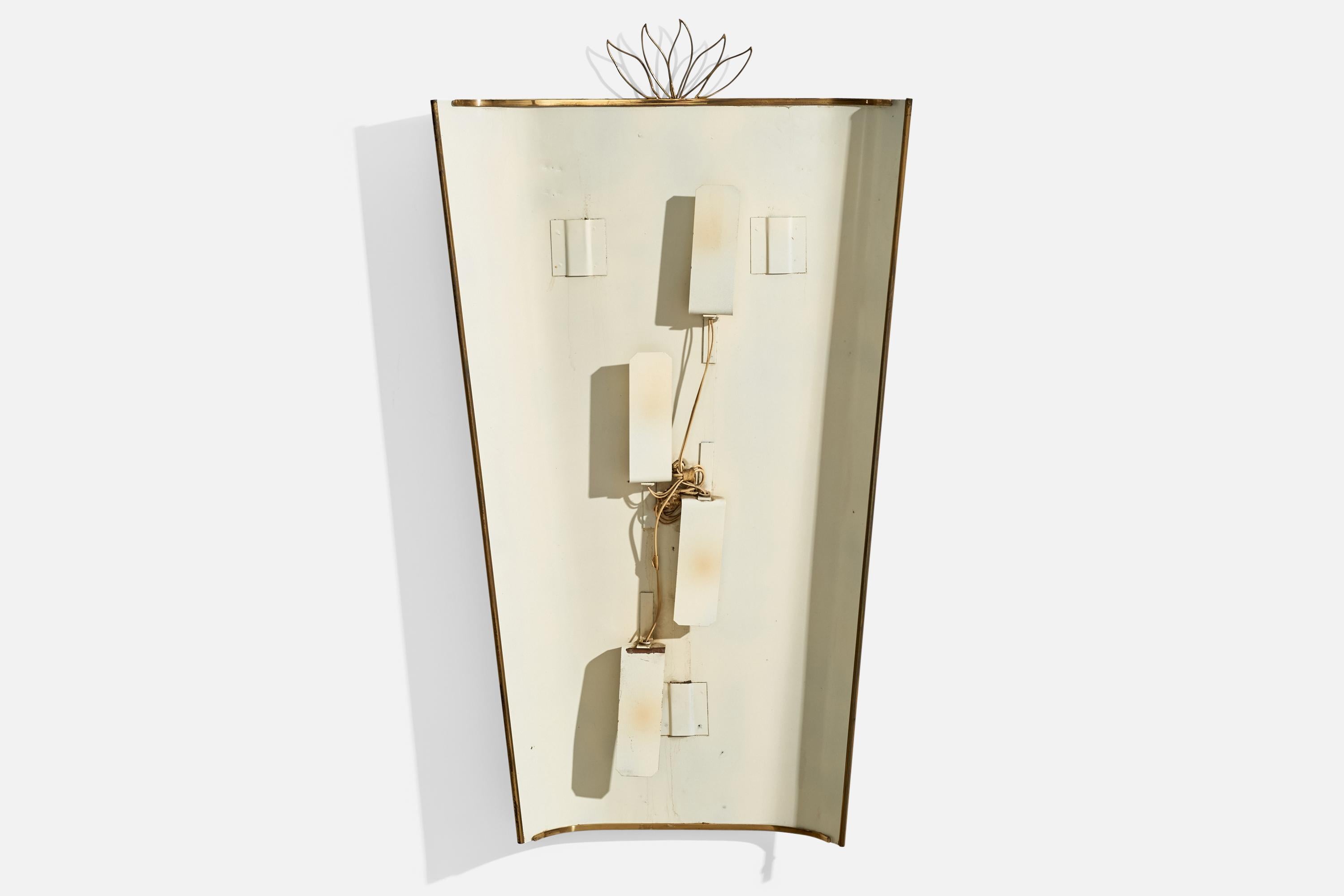 Austrian Designer, Illuminated Wall Mirror, Brass, Metal, Austria, 1940s For Sale 2