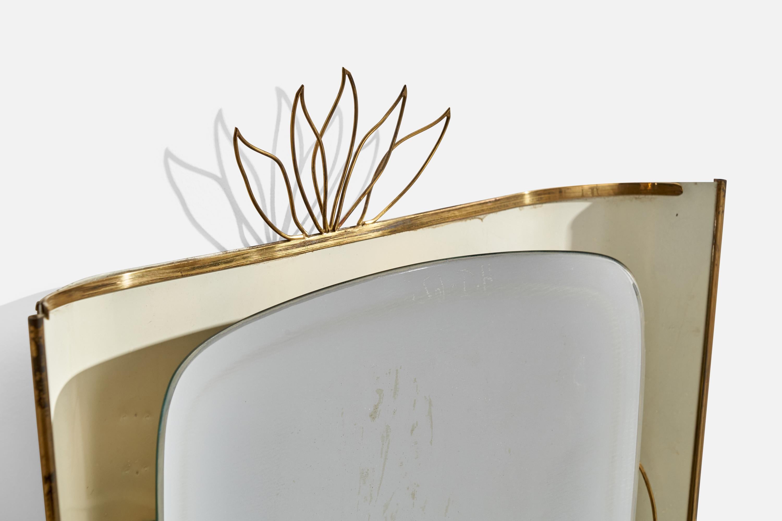 Austrian Designer, Illuminated Wall Mirror, Brass, Metal, Austria, 1940s For Sale 3