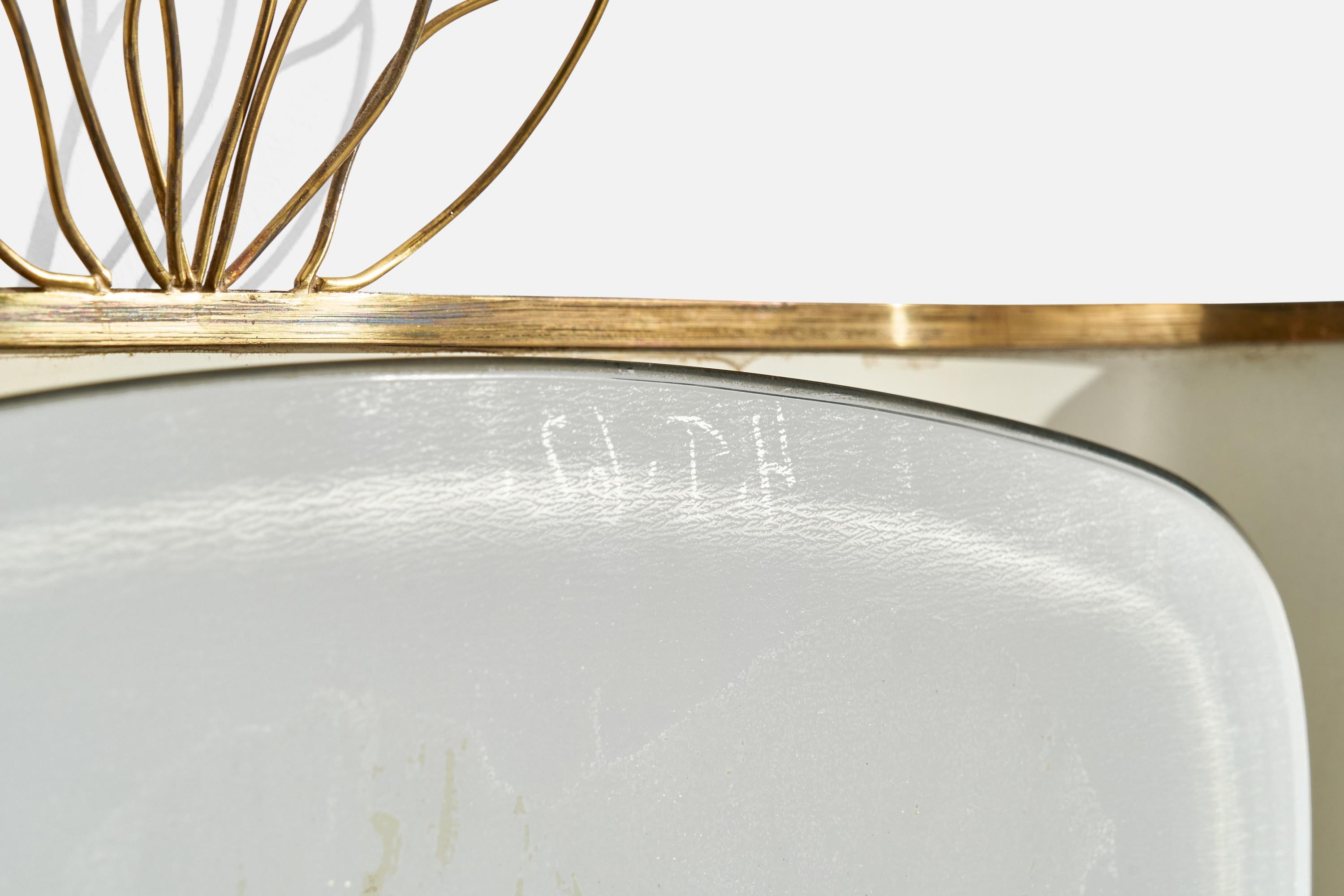 Austrian Designer, Illuminated Wall Mirror, Brass, Metal, Austria, 1940s For Sale 4