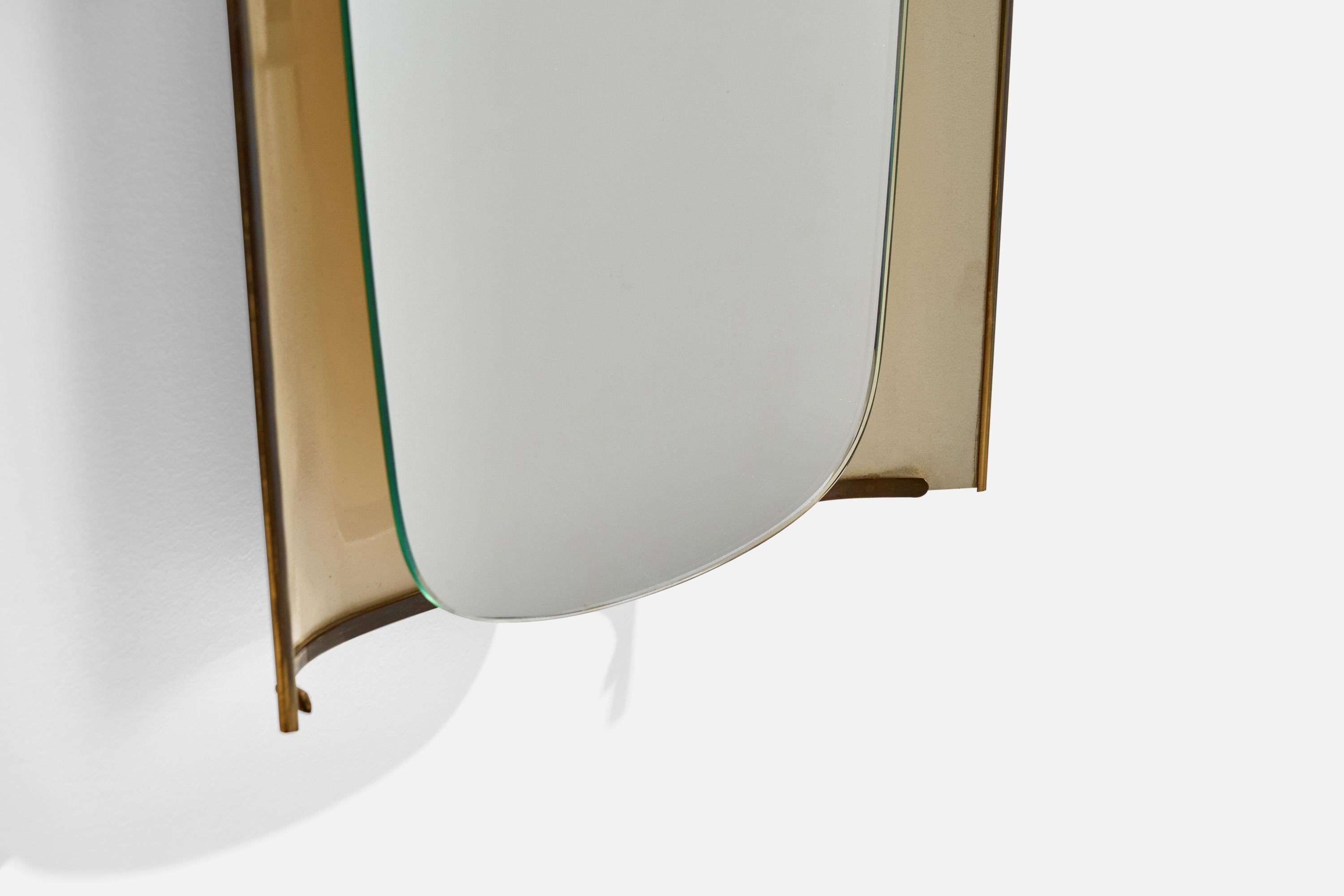 Designer austriaco, specchio da parete illuminato, ottone, metallo, Austria, anni '40 in vendita 2