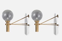 Austrian Designer, Large Wall Lights, Brass, Glass, Austria, 1950s