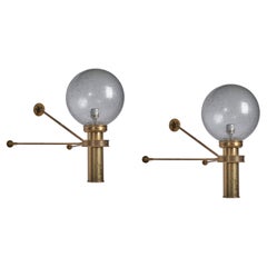 Austrian Designer, Large Wall Lights, Brass, Glass, Austria, 1950s