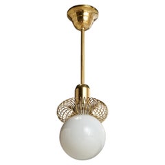 Austrian Designer, Pendant Light, Brass, Glass, Austria, 1950s