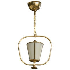 Österreichische Designerin, Pendelleuchte, Messing, Glas, Österreich, 1950er Jahre