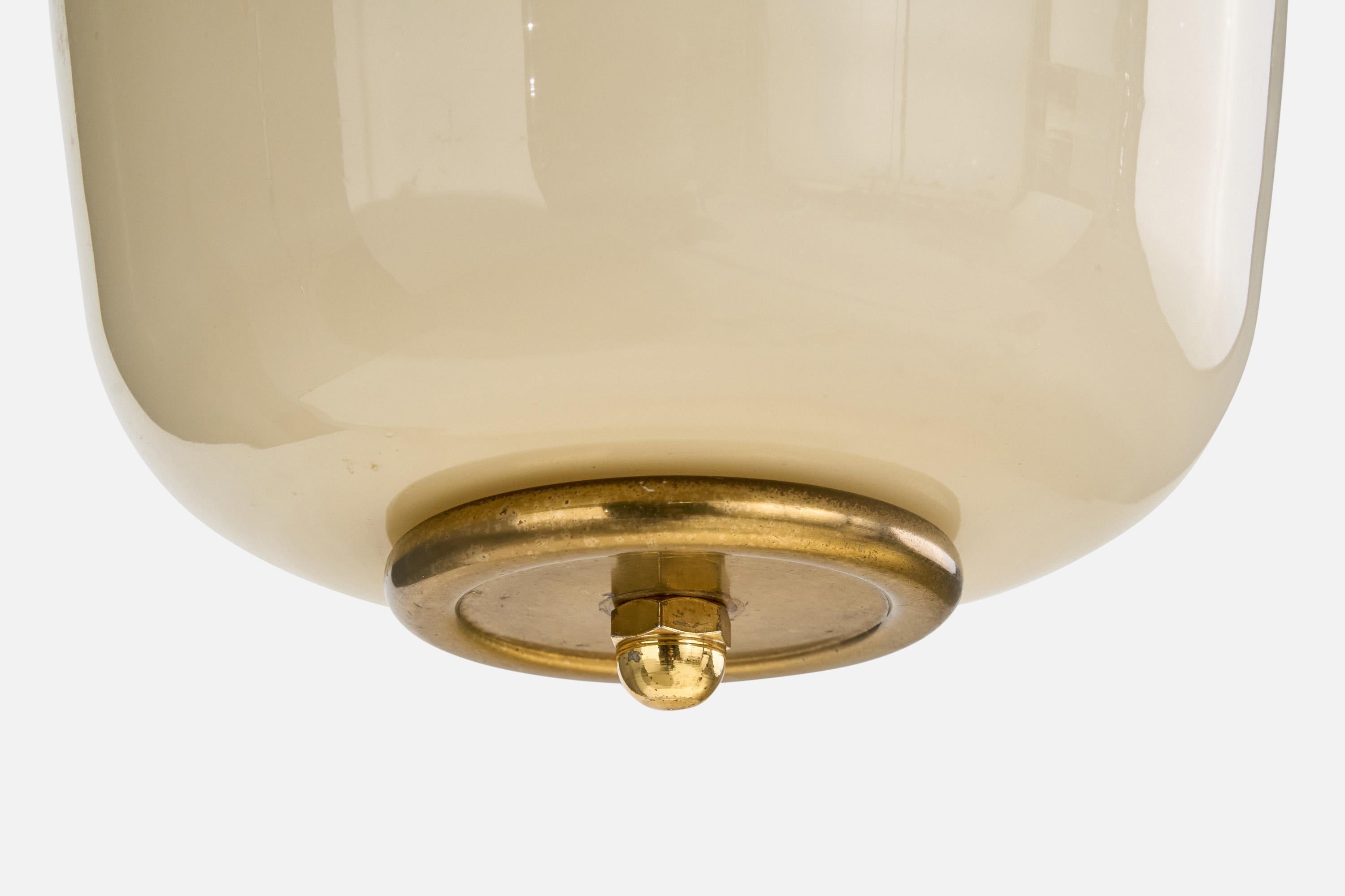 Austrian Designer, Pendant Light, Brass, Glass, Pearl, Austria, 1950s For Sale 2