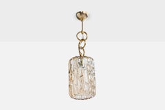 Austrian Designer, Pendant Light, Glass, Brass, Austria, 1960s