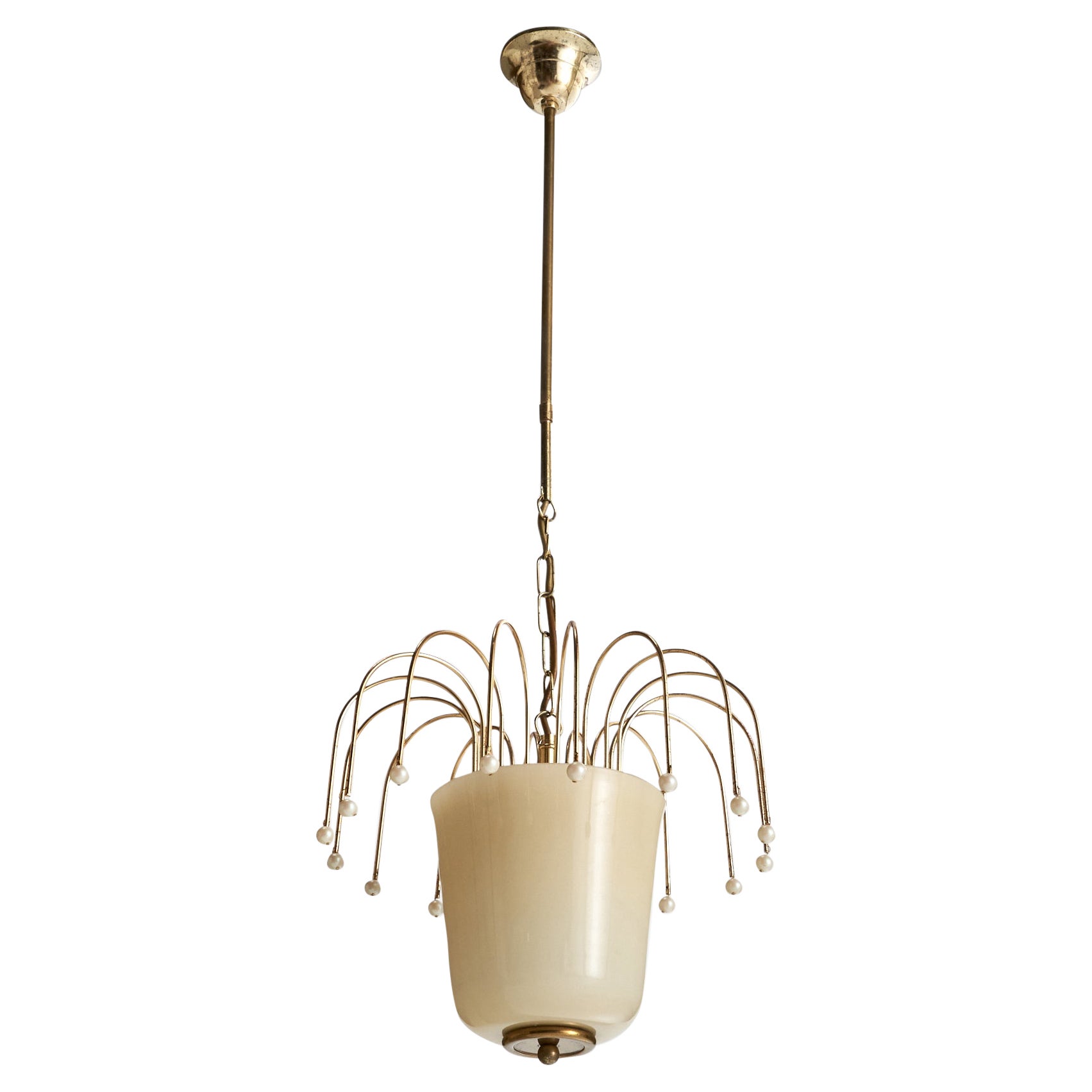 Austrian Designer, Pendant Light, Glass, Brass, Resin, Austria, 1950s