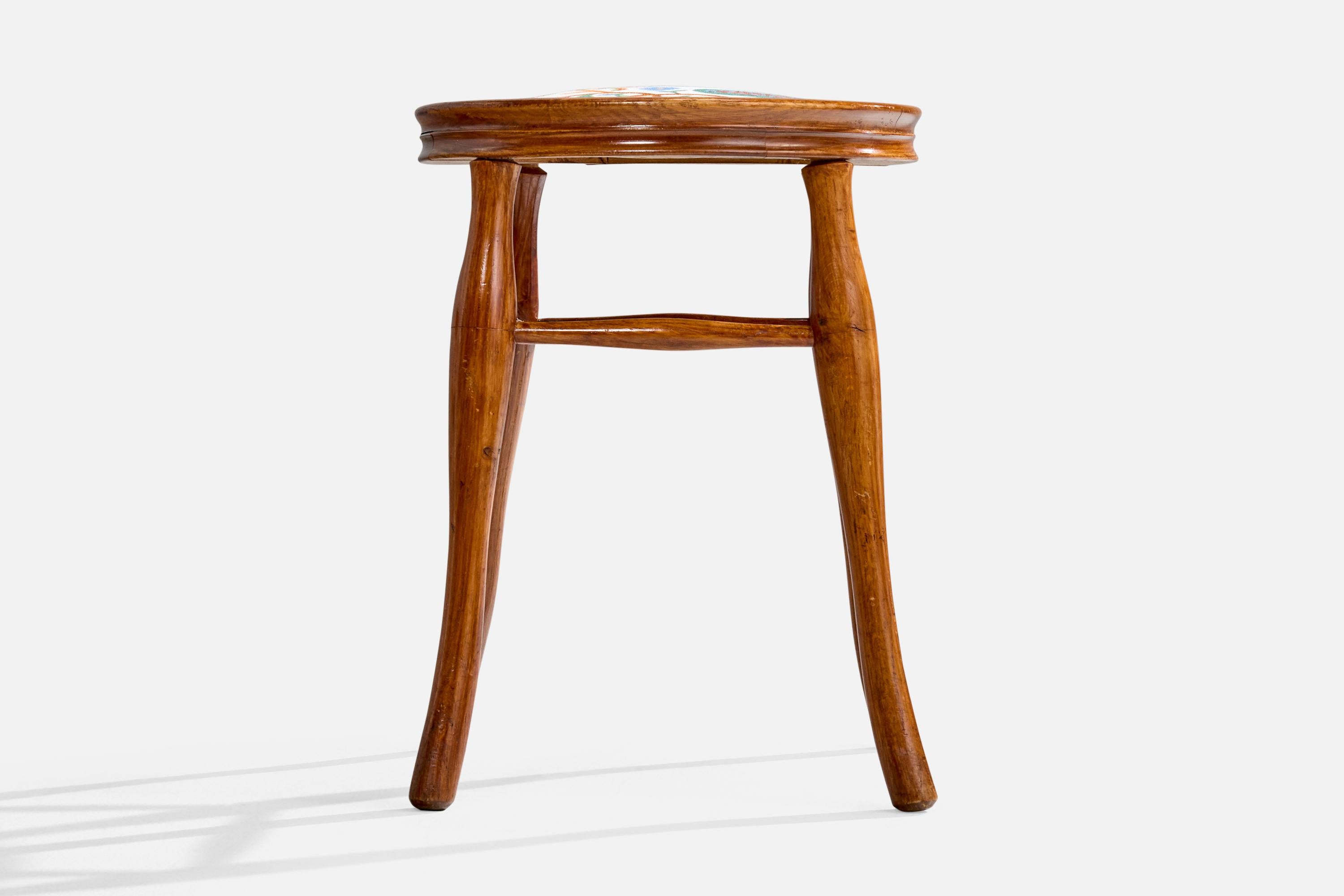 Austrian Designer, Stools, Oak, Fabric, Austria, 1900s For Sale 2