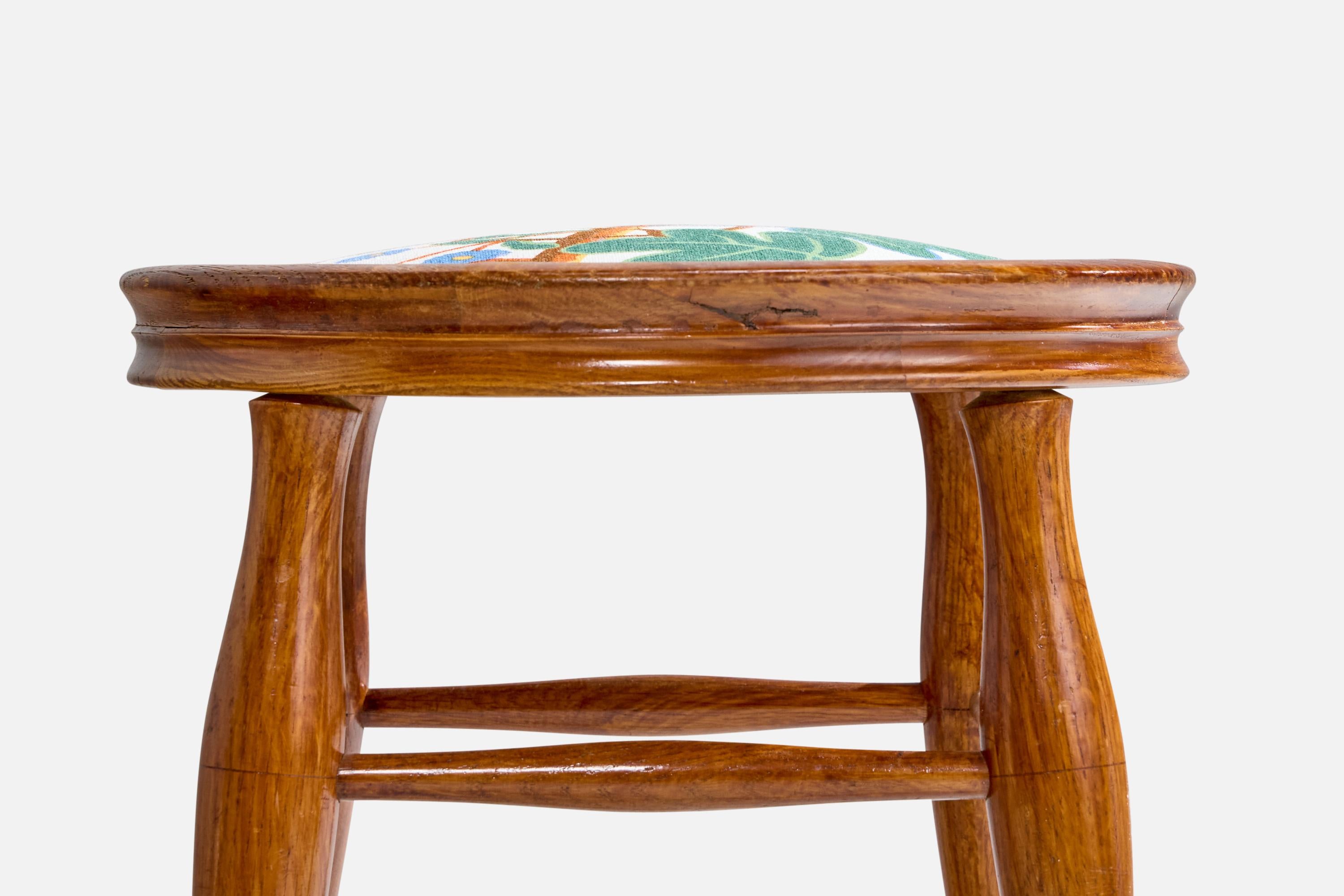 Austrian Designer, Stools, Oak, Fabric, Austria, 1900s For Sale 3