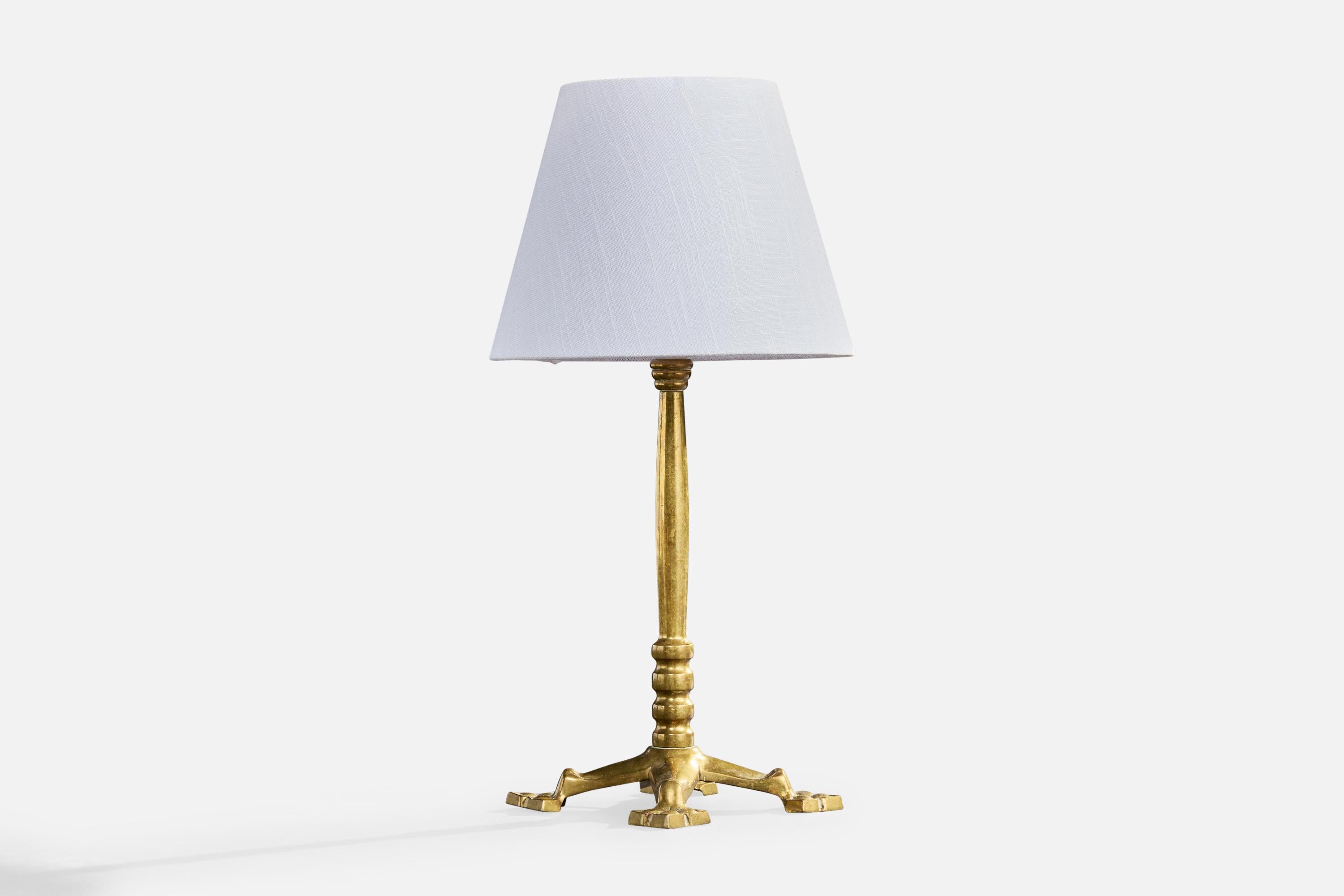 A brass table lamp likely designed and produced in Austria, c. 1930s.

Dimensions of Lamp (inches): 14.5
