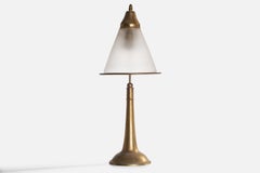 Austrian Designer, Table Lamp, Brass, Glass, Austria, 1920s