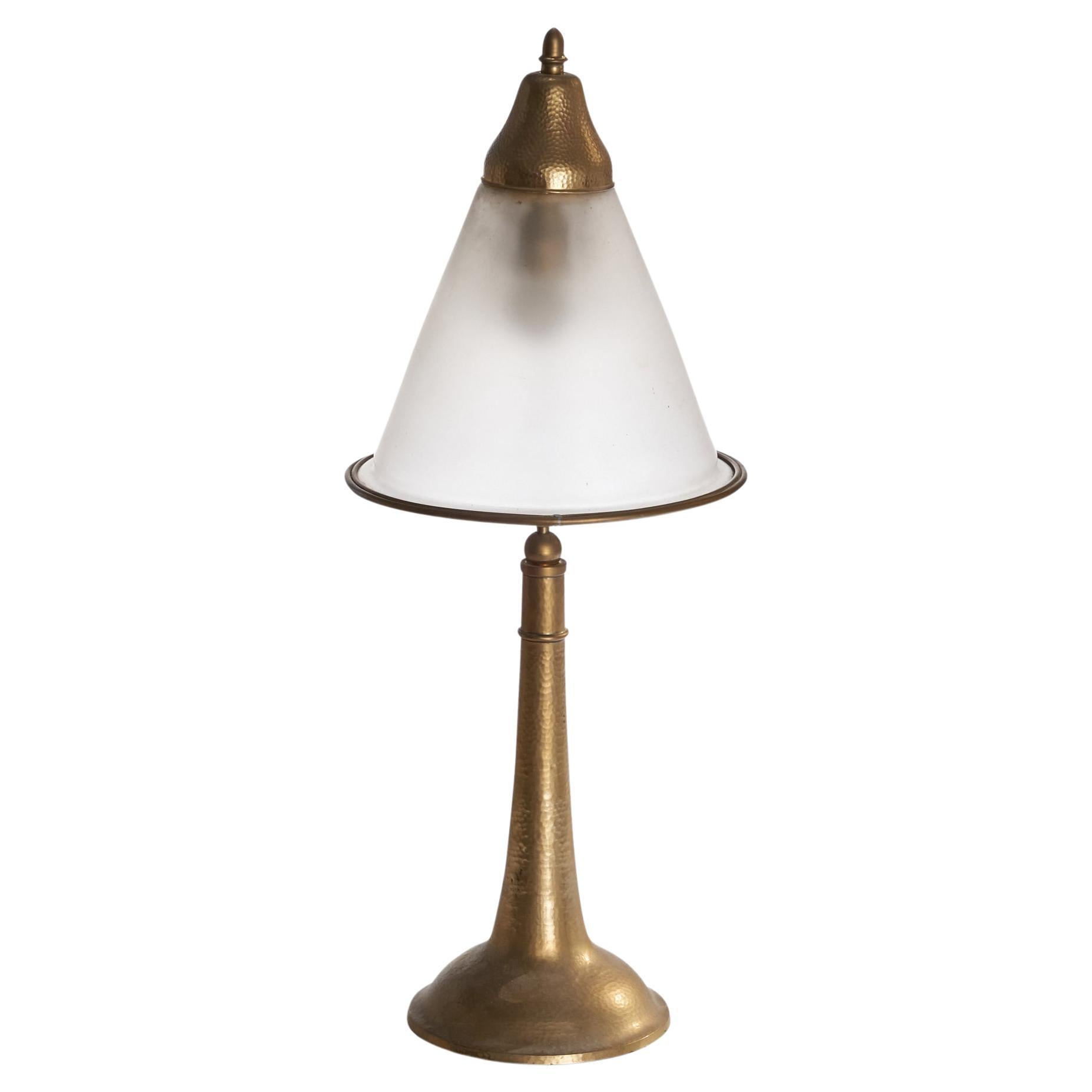 Austrian Designer, Table Lamp, Brass, Glass, Austria, 1920s