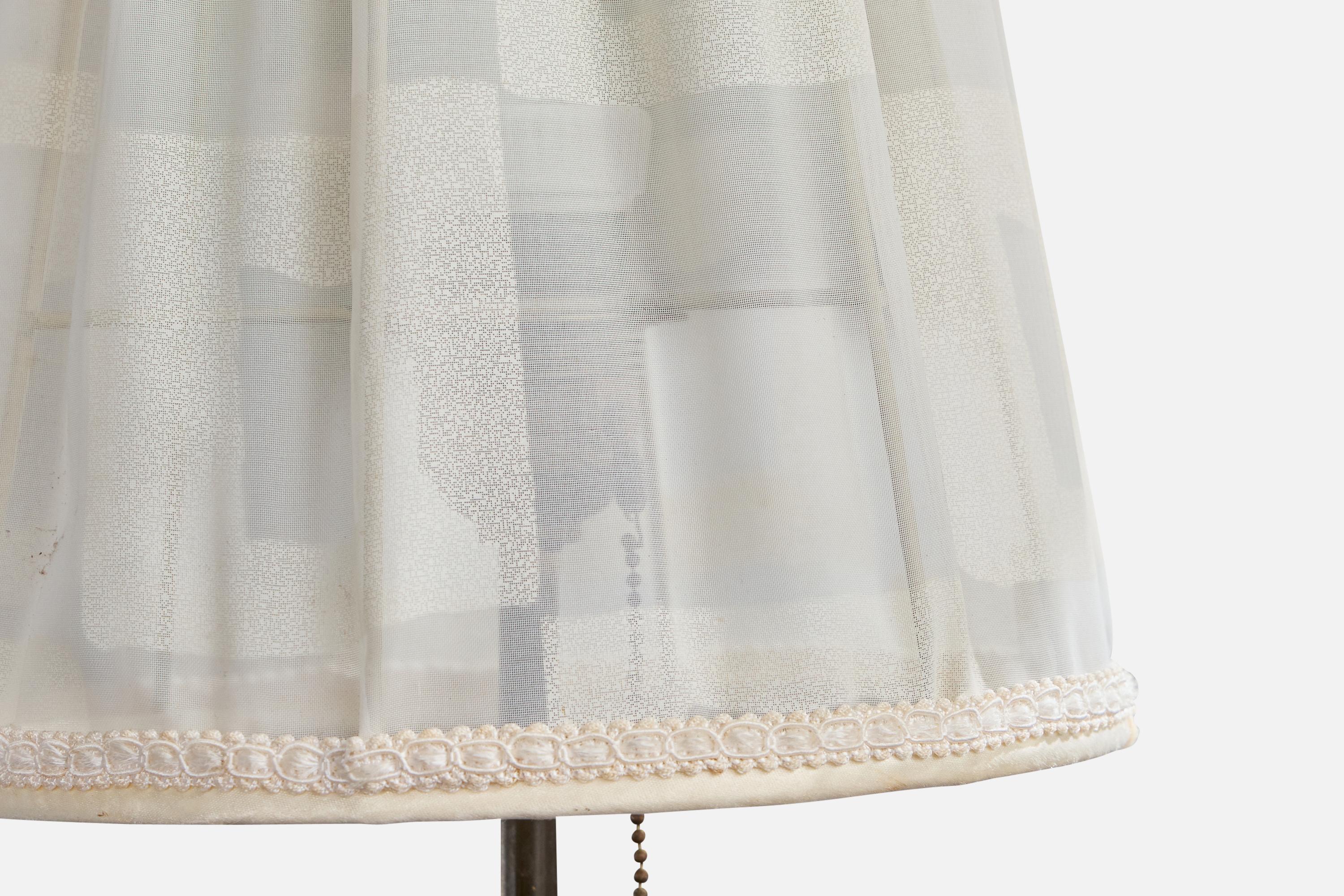 Milieu du XXe siècle Designer autrichien, lampe de table, laiton, cuir, tissu, années 1950 en vente