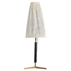 Austrian Designer, Table Lamp, Brass, Leather, Fabric, 1950s