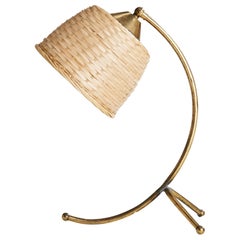 Austrian Designer, Table Lamp, Brass, Rattan, Austria, 1940s