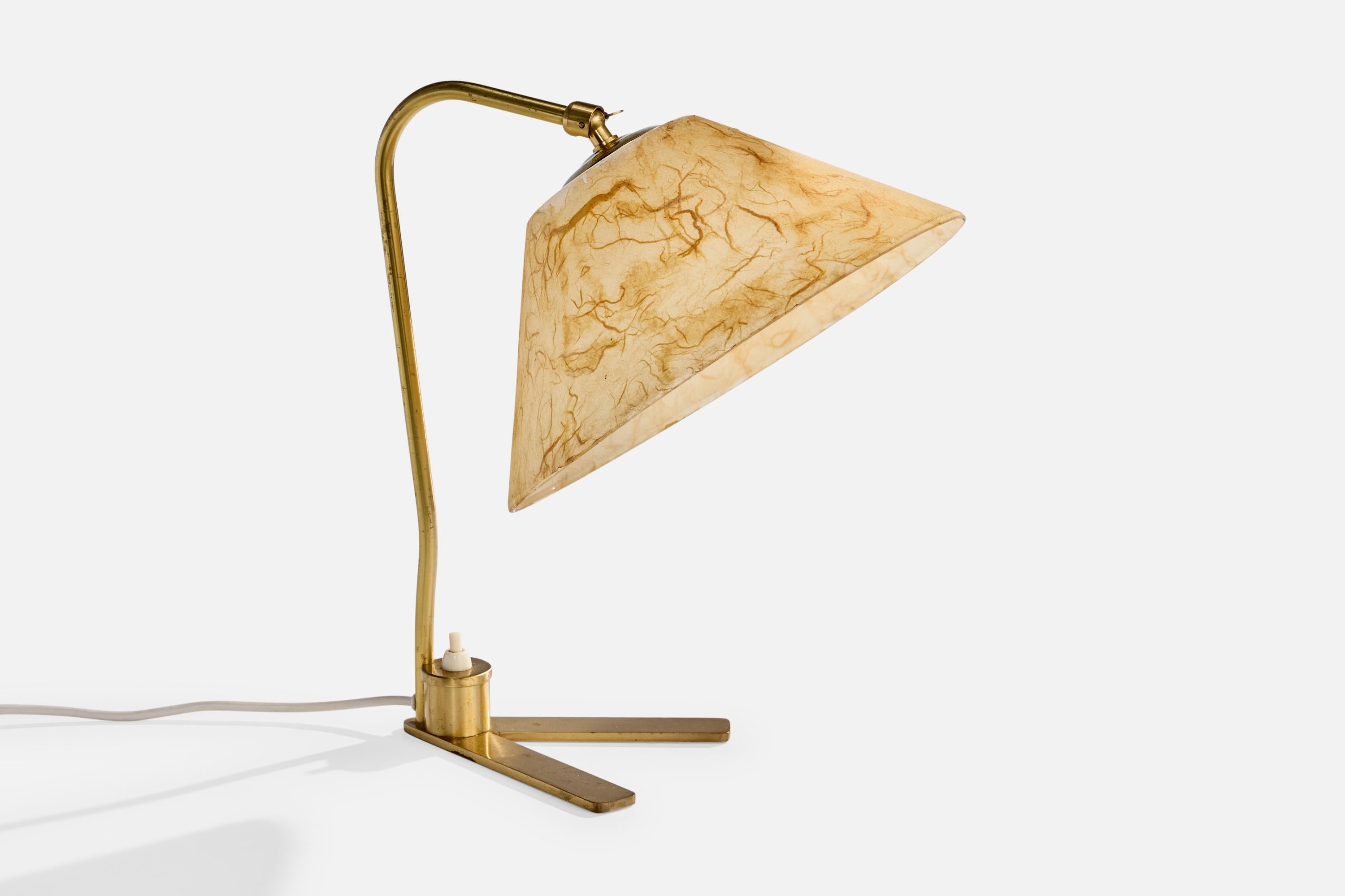 Swedish Austrian Designer, Table Lamp, Brass, Resin, Austria, 1950s For Sale