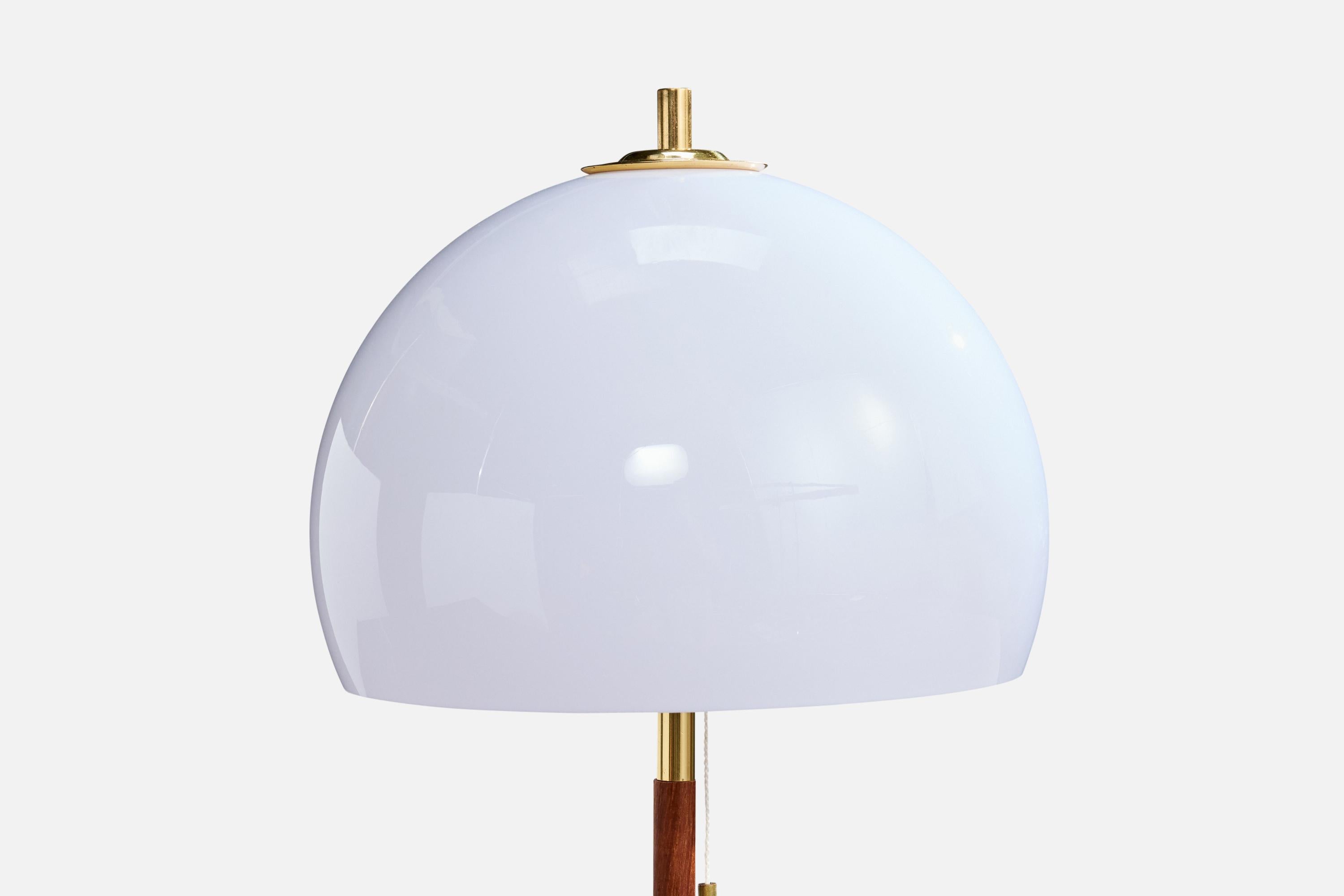 Austrian Designer, Table Lamp, Brass, Teak, Acrylic, Austria, 1950s In Good Condition For Sale In High Point, NC