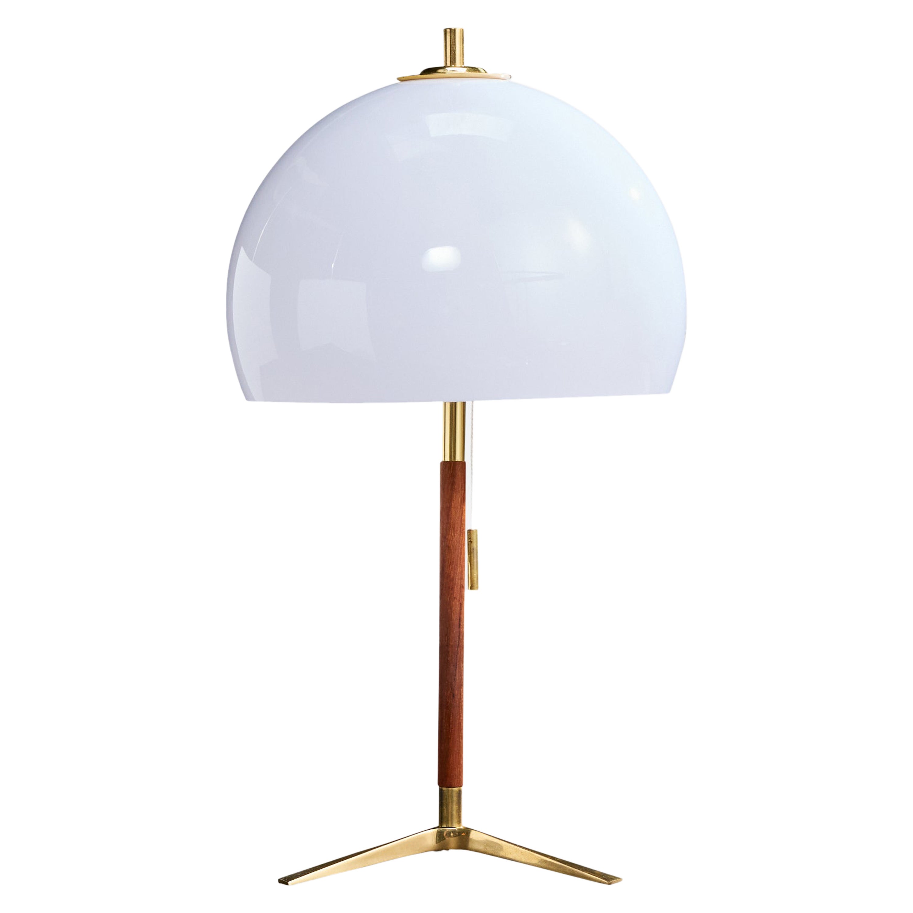 Austrian Designer, Table Lamp, Brass, Teak, Acrylic, Austria, 1950s For Sale