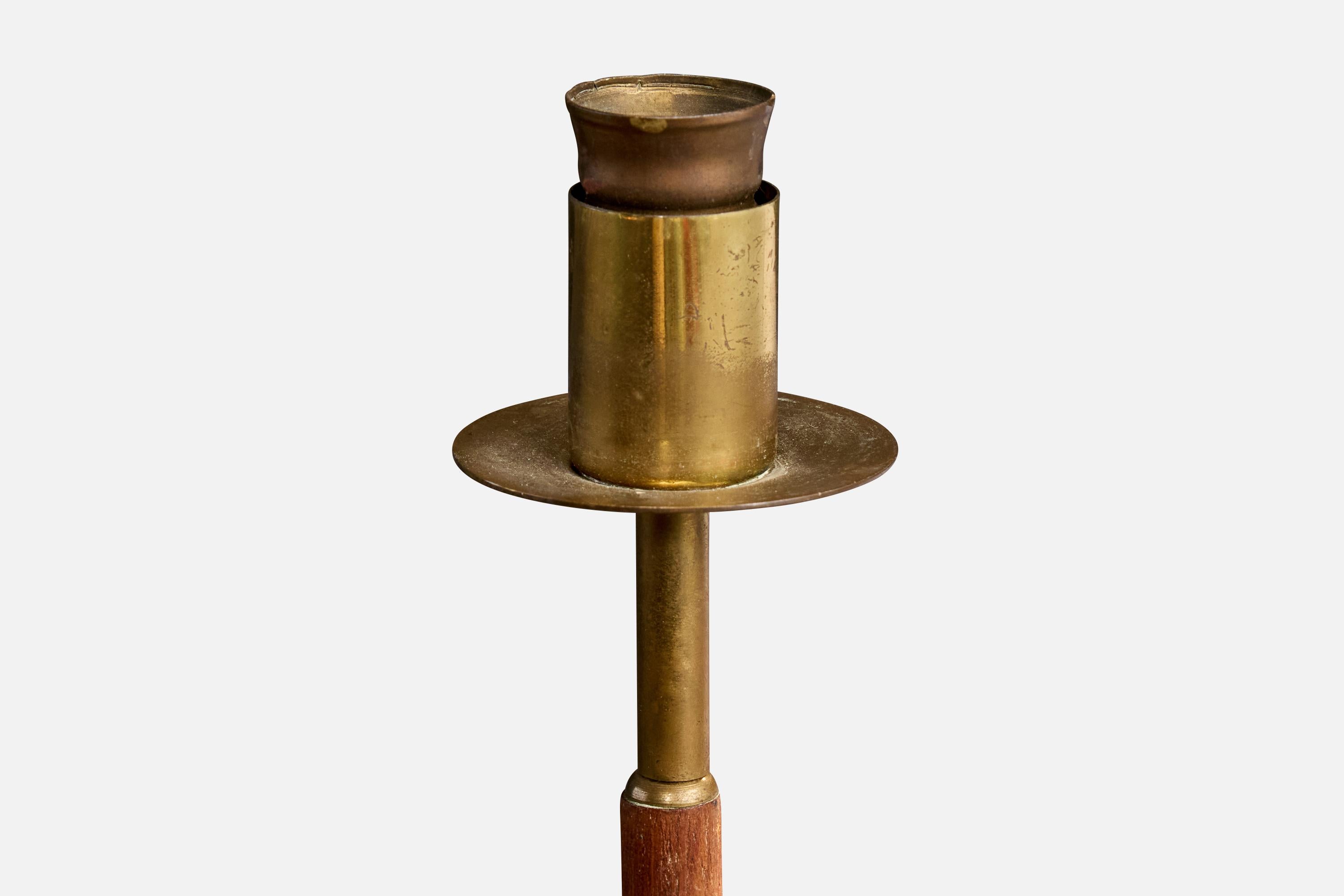 Austrian Designer, Table Lamp, Brass, Teak, Austria, 1950s In Good Condition For Sale In High Point, NC