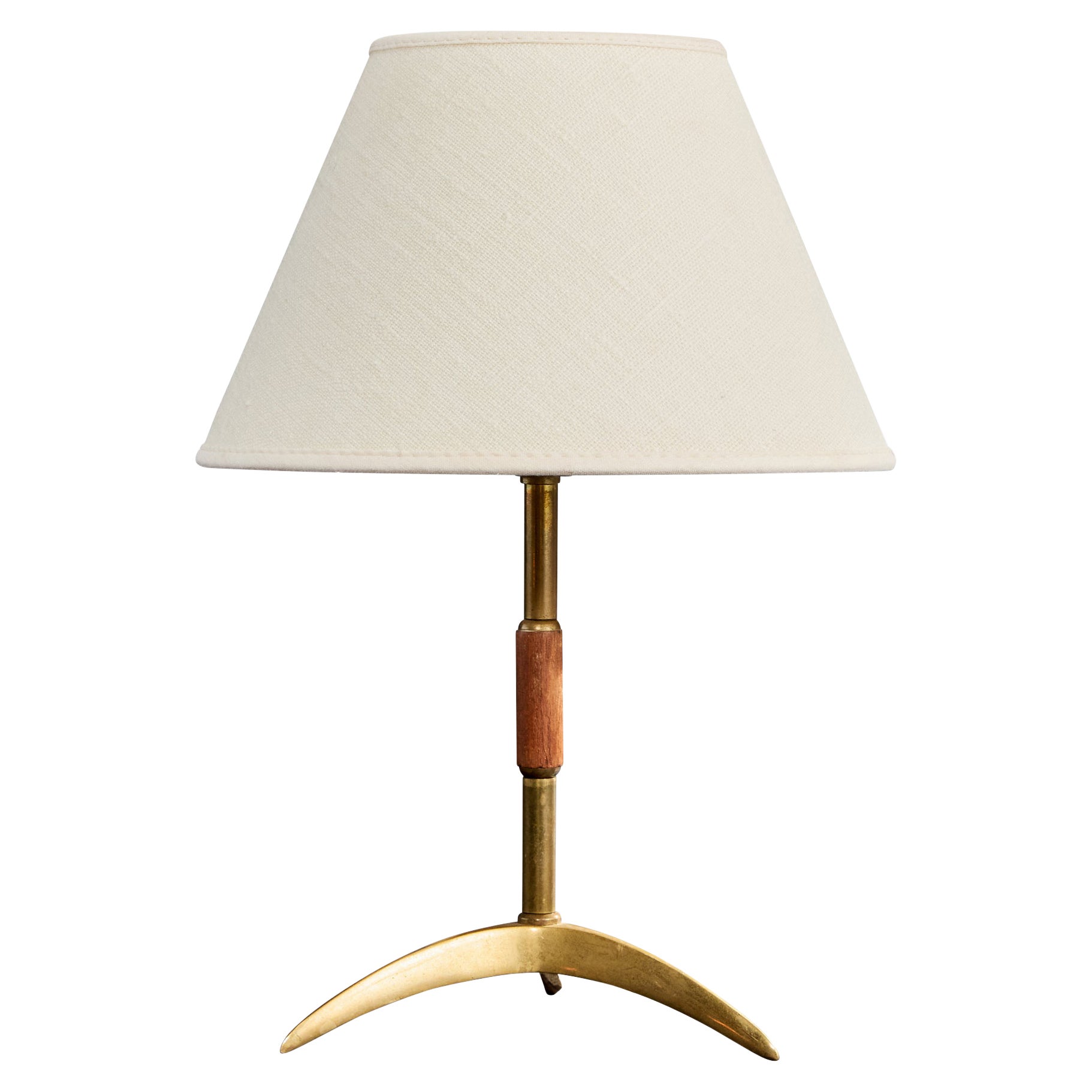 Austrian Designer, Table Lamp, Brass, Teak, Austria, 1950s