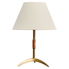 Austrian Designer, Table Lamp, Brass, Teak, Austria, 1950s