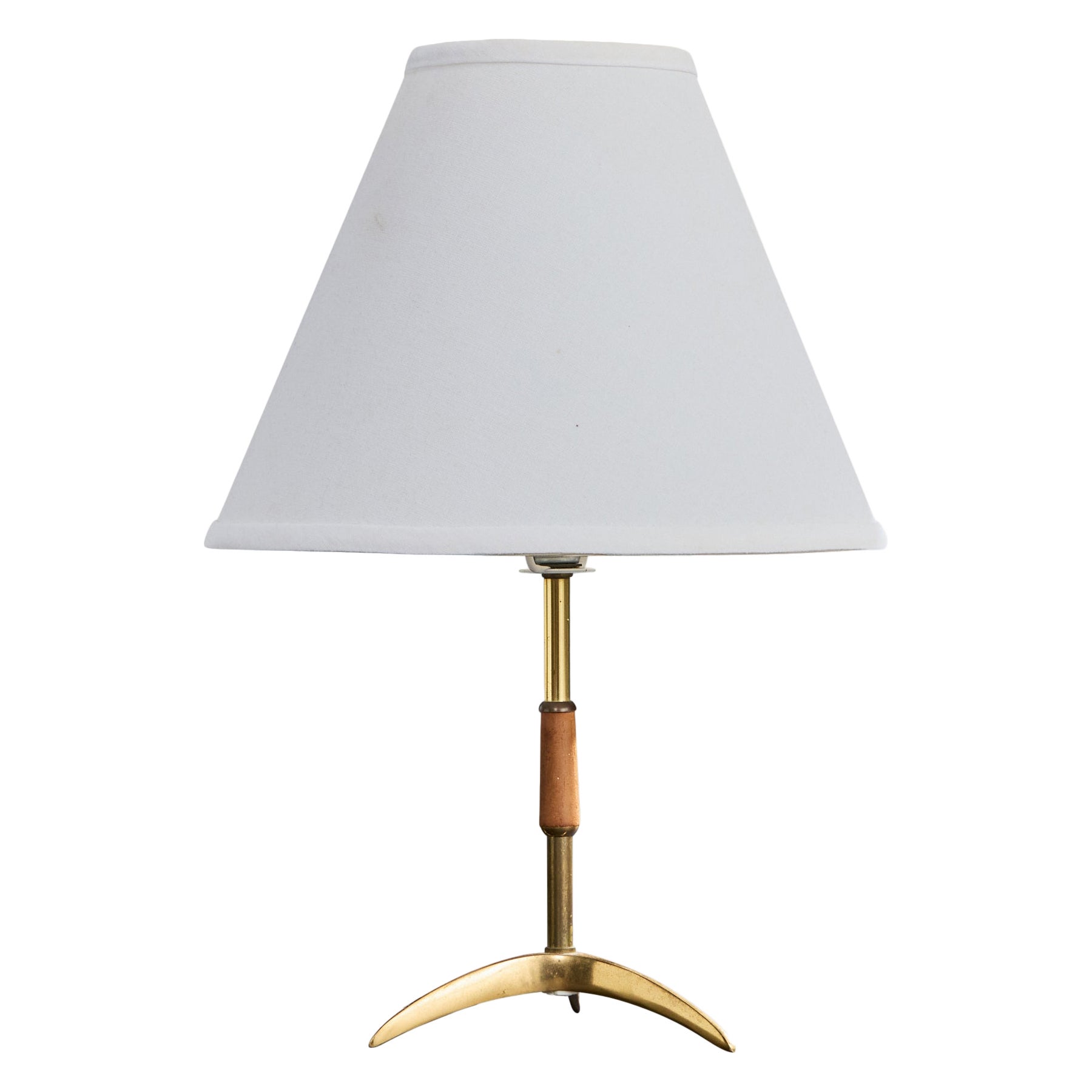 Austrian Designer, Table Lamp, Brass, Teak, Fabric, Austria, 1950s