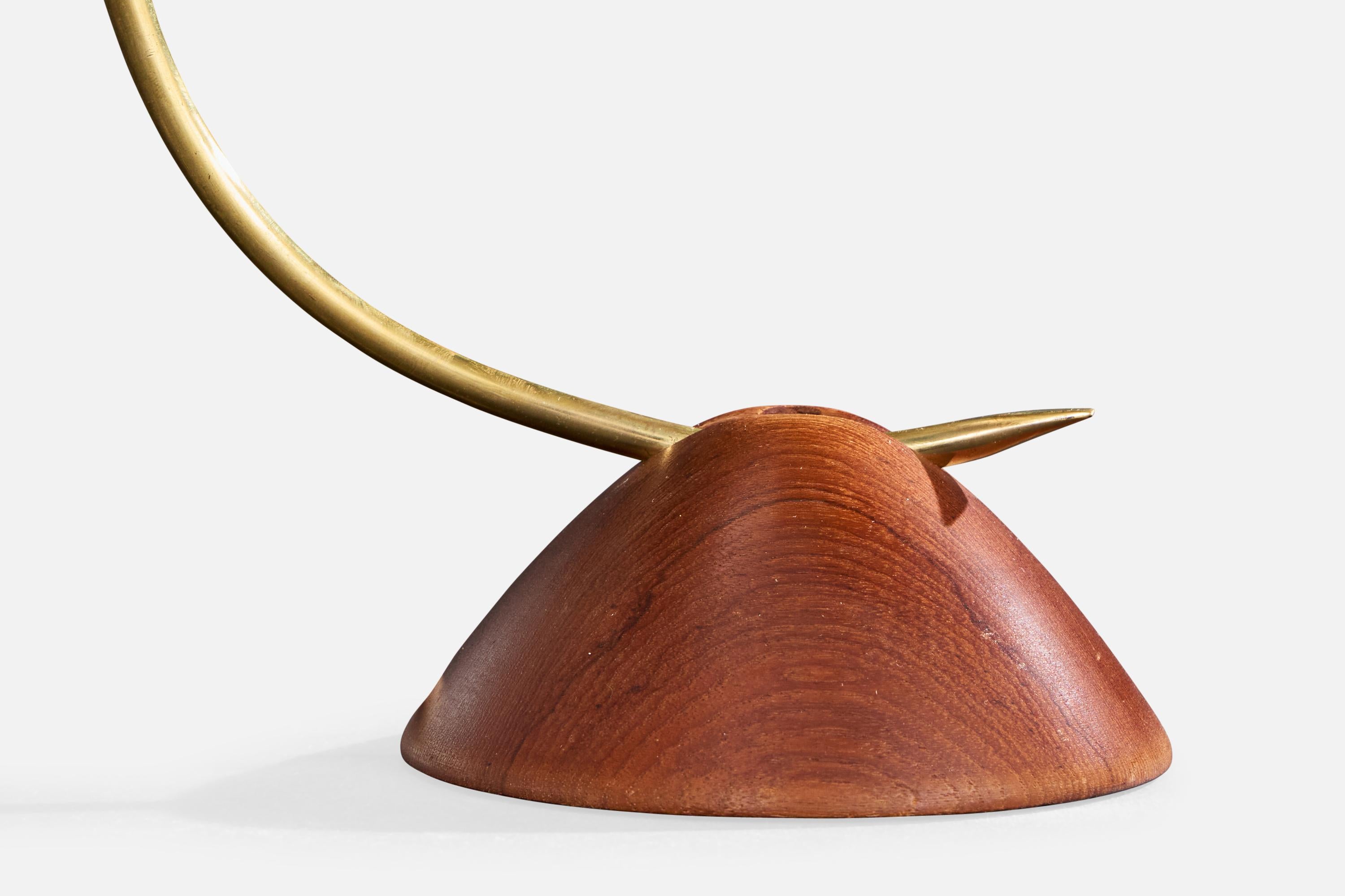 Austrian Designer, Table Lamp, Brass, Teak, Rattan, Austria, 1950s For Sale 3