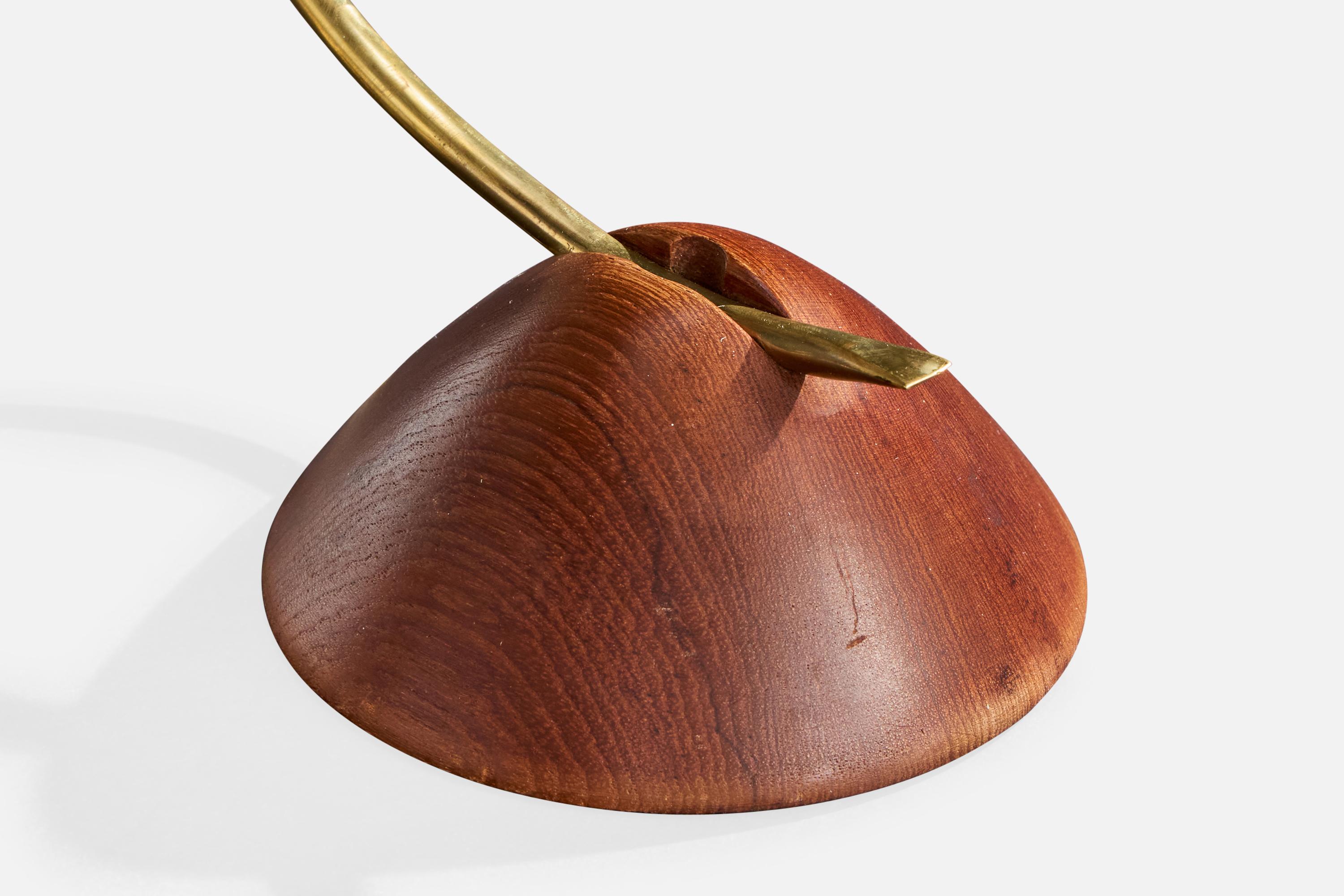 Austrian Designer, Table Lamp, Brass, Teak, Rattan, Austria, 1950s For Sale 4