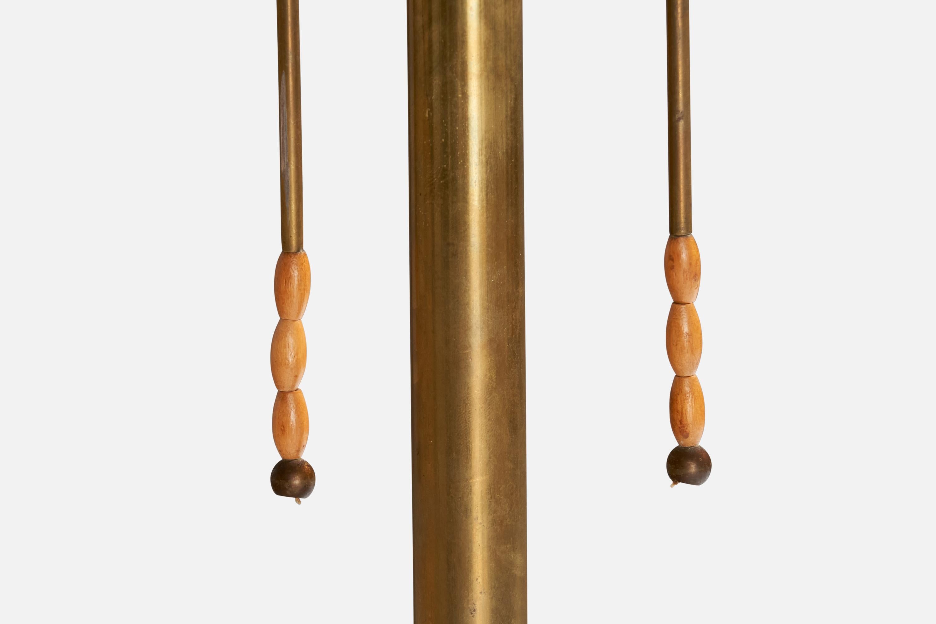 Austrian Designer, Table Lamp, Brass, Wood, Fabric, Austria, 1930s For Sale 5