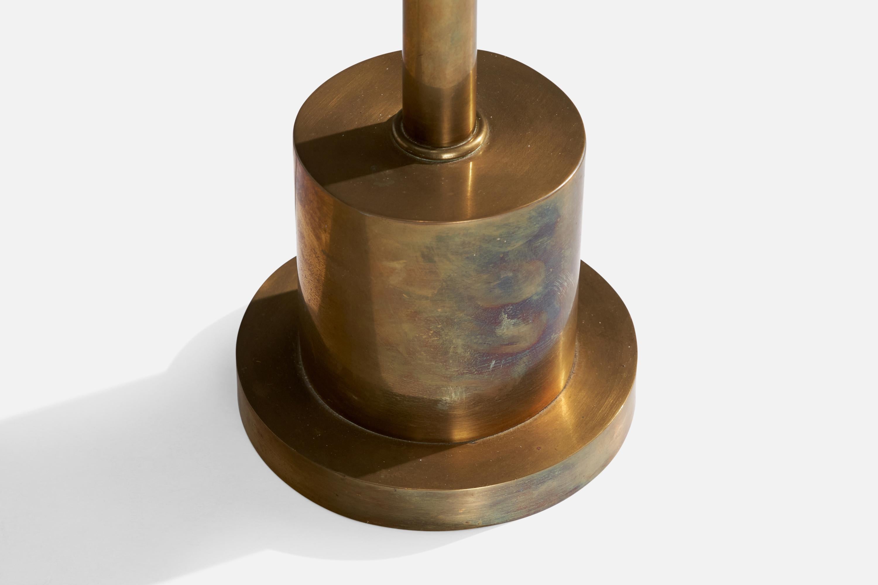 Austrian Designer, Table Lamp, Brass, Wood, Fabric, Austria, 1930s For Sale 6