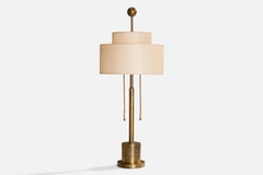 Designer autrichien, lampe de bureau, laiton, bois, tissu, Autriche, années 1930