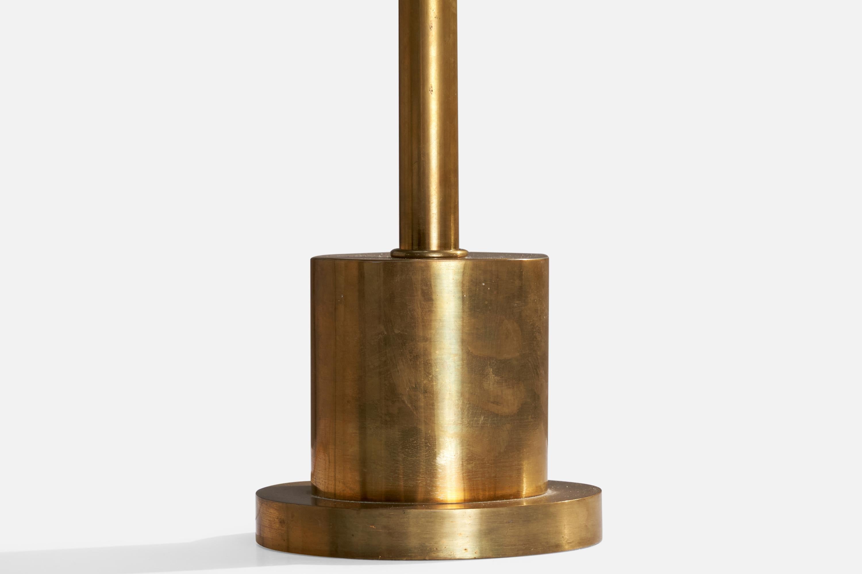 Austrian Designer, Table Lamp, Brass, Wood, Fabric, Austria, 1930s In Good Condition For Sale In High Point, NC