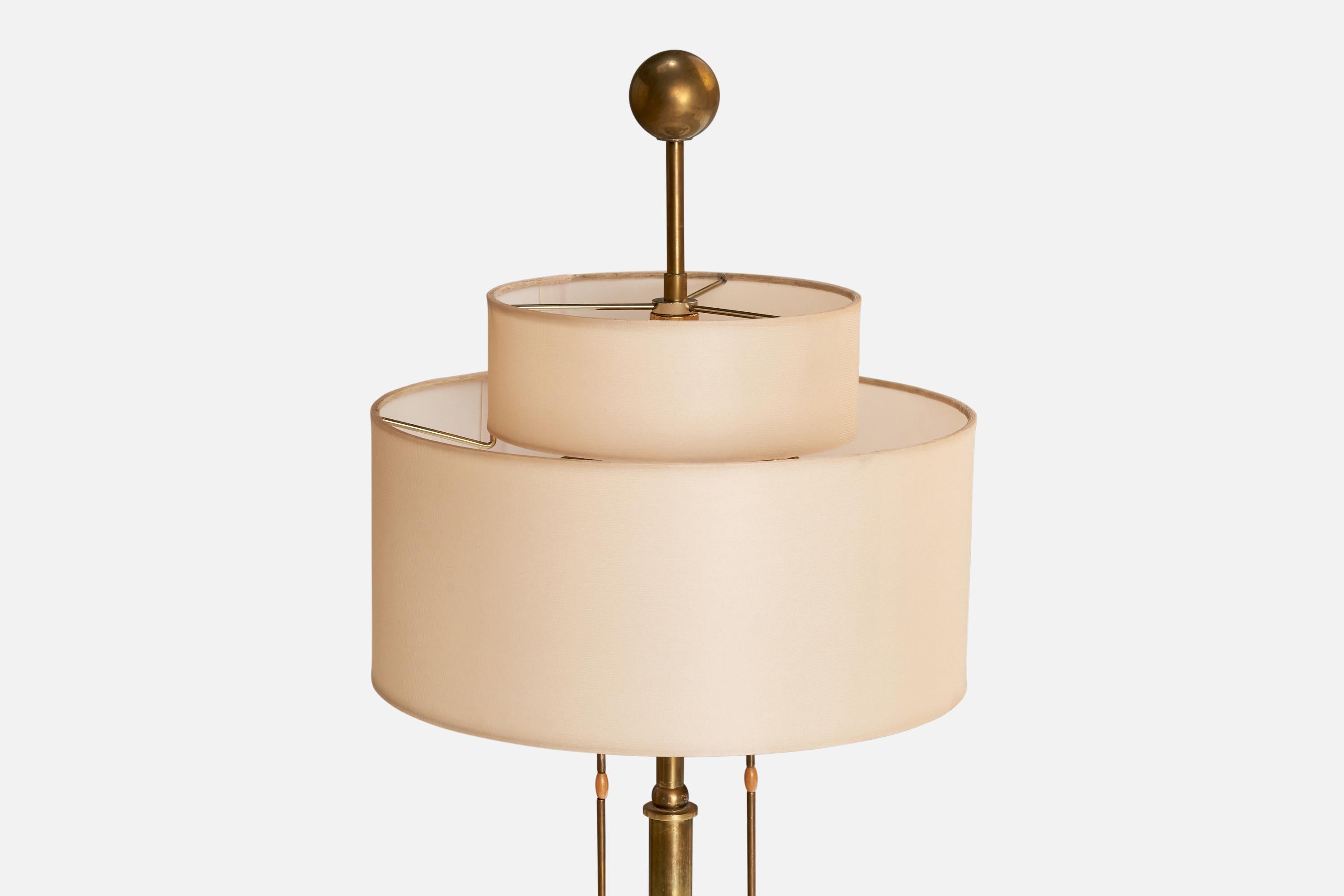 Mid-20th Century Austrian Designer, Table Lamp, Brass, Wood, Fabric, Austria, 1930s For Sale