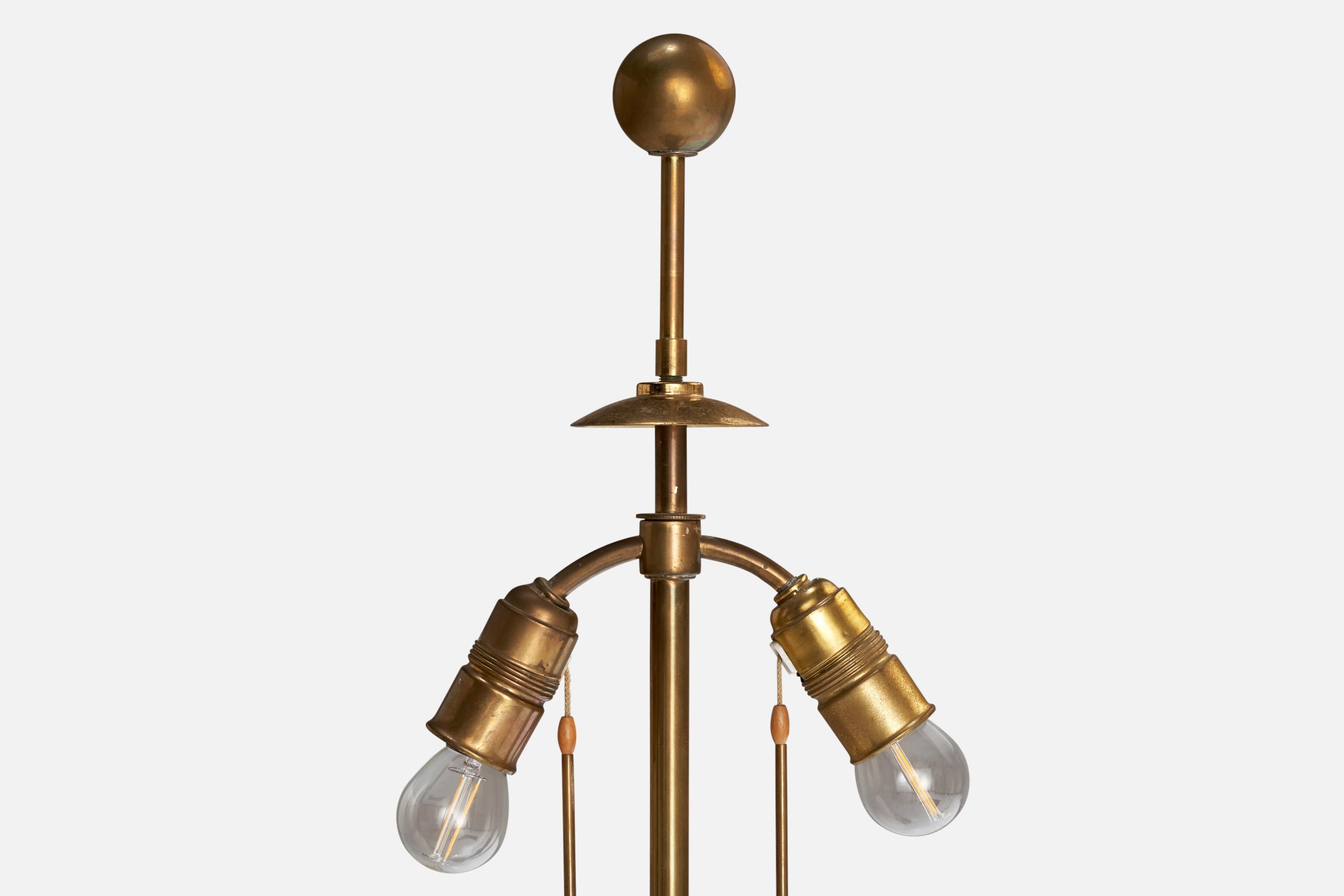 Austrian Designer, Table Lamp, Brass, Wood, Fabric, Austria, 1930s For Sale 1