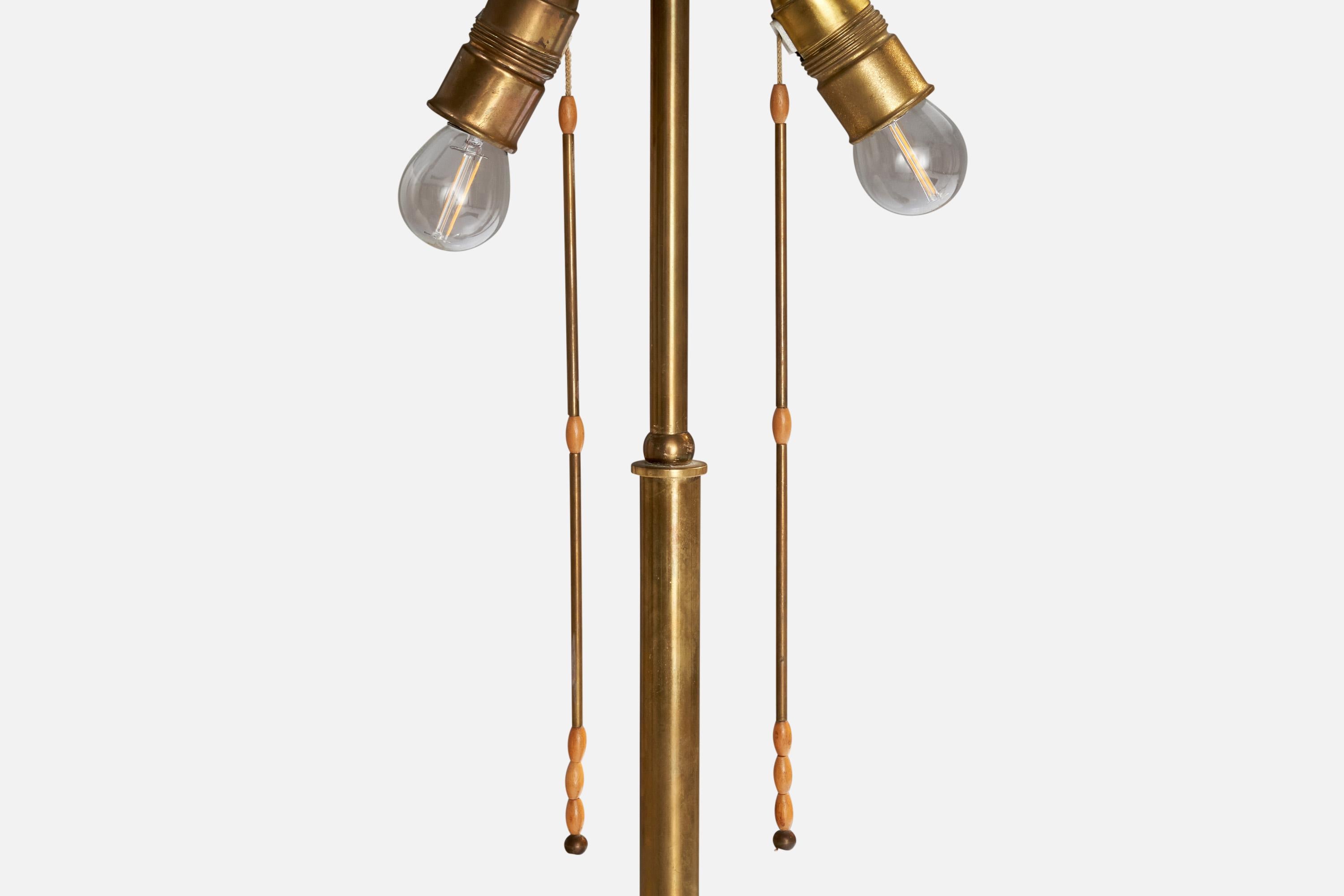 Austrian Designer, Table Lamp, Brass, Wood, Fabric, Austria, 1930s For Sale 3