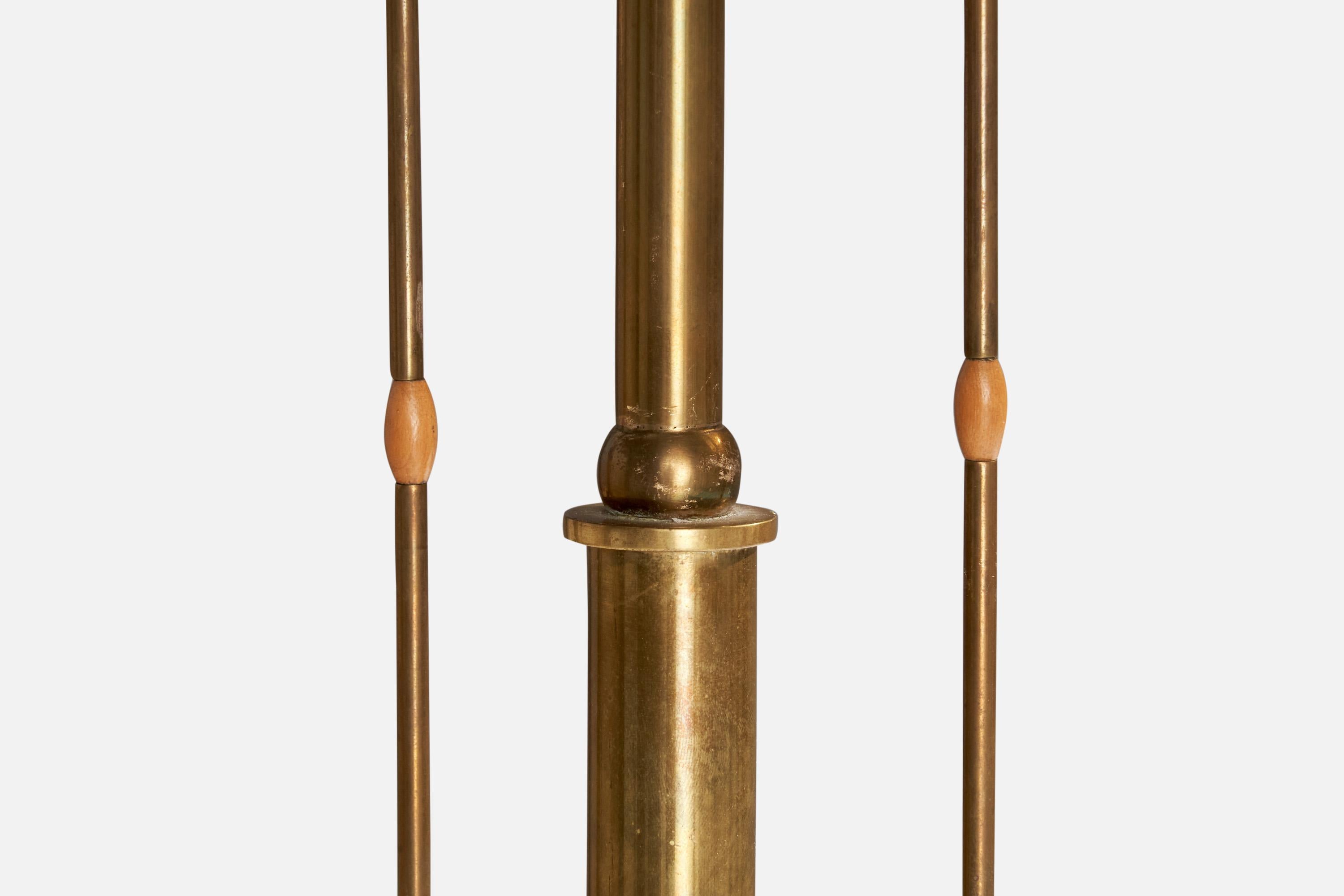 Austrian Designer, Table Lamp, Brass, Wood, Fabric, Austria, 1930s For Sale 4