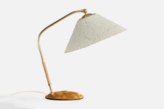 Austrian Designer, Table Lamp, Brass, Wood, Rubber, Parchment, Austria, 1950s