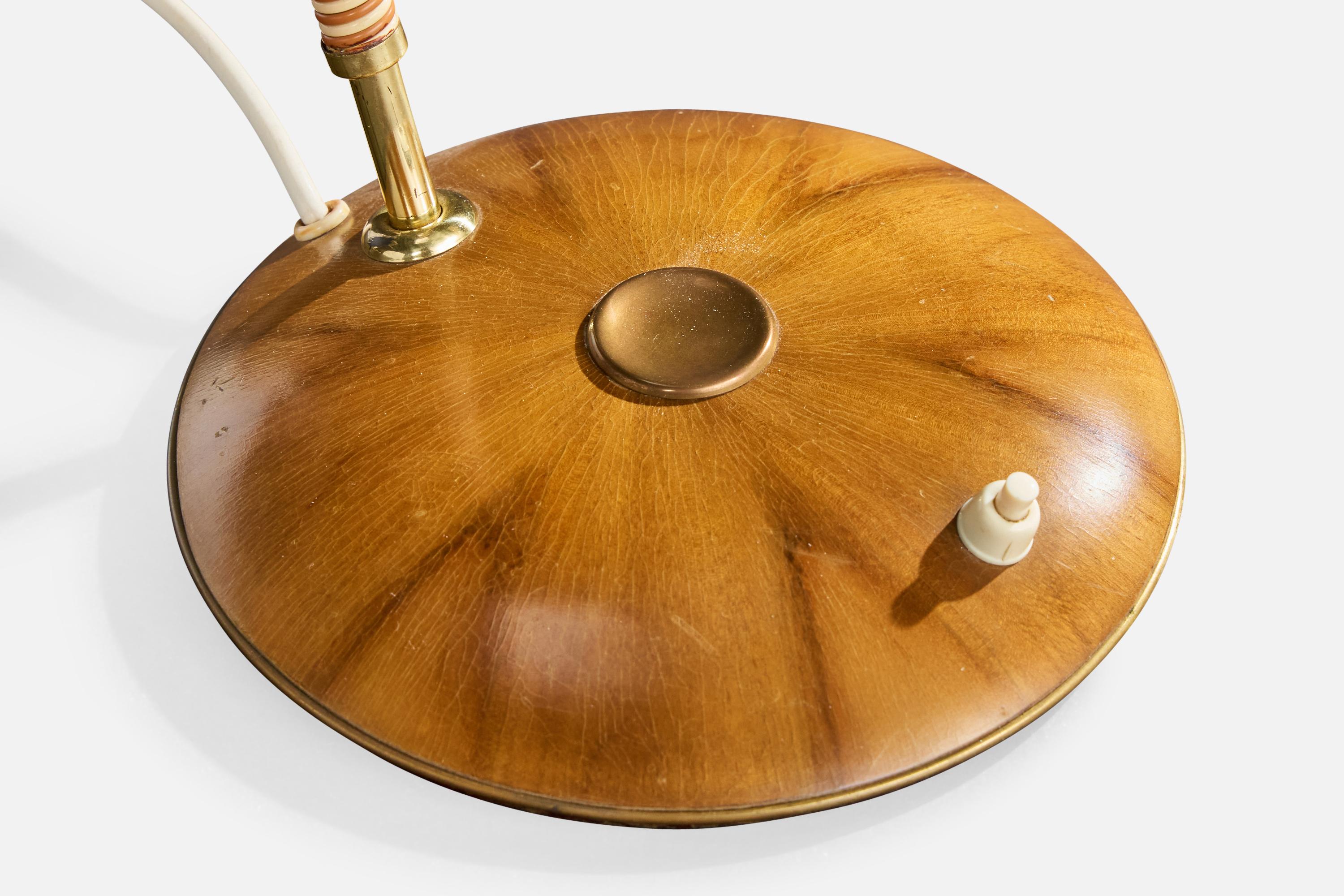 Austrian Designer, Table Lamp, Brass, Wood, Rubber, Parchment, Austria, 1950s For Sale 4