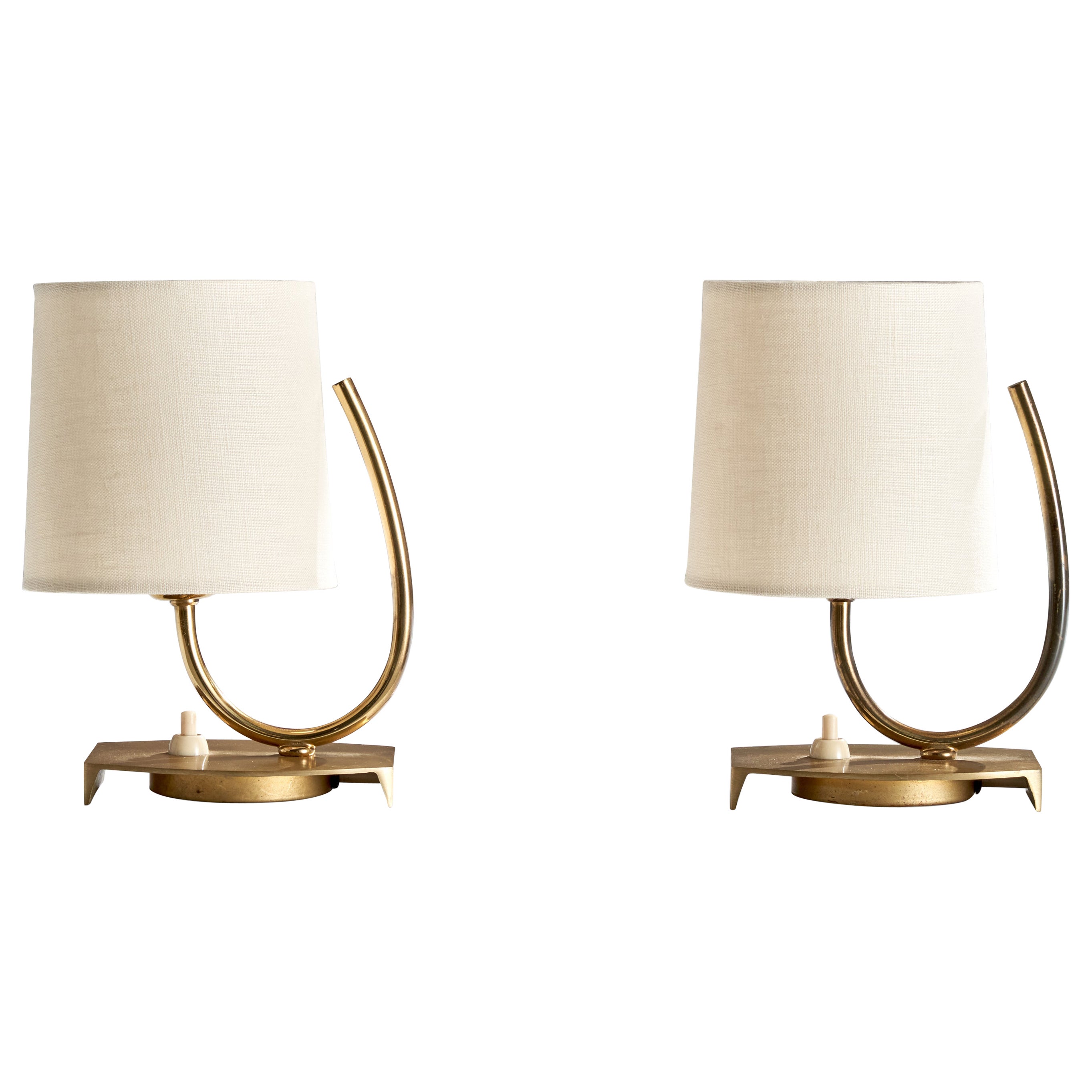 Designer autrichien, lampes de table, laiton, tissu, Autriche, années 1950