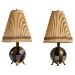 Austrian Designer, Table Lamps, Brass, Fabric, Austria, 1950s