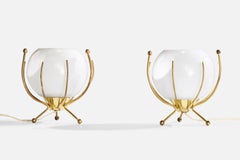 Austrian Designer, Table Lamps, Brass, Glass, Austria, 1950s