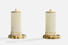 Designer austriaco, lampade da tavolo, ottone, vetro, Austria, anni '50